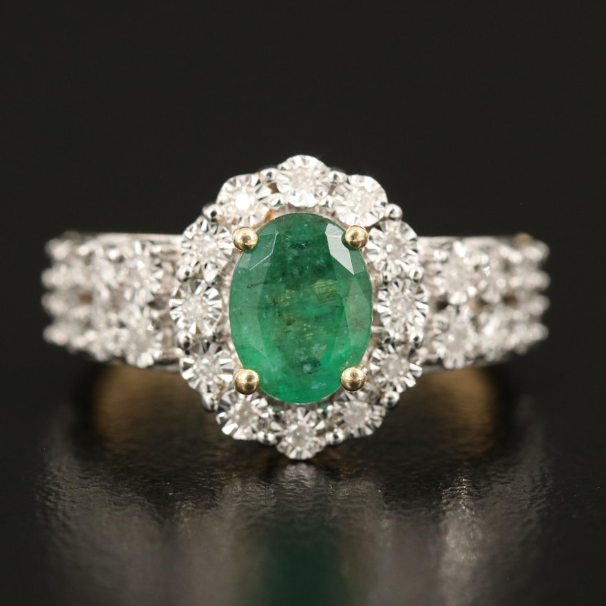 14K 1.06 CT Emerald and Diamond Ring