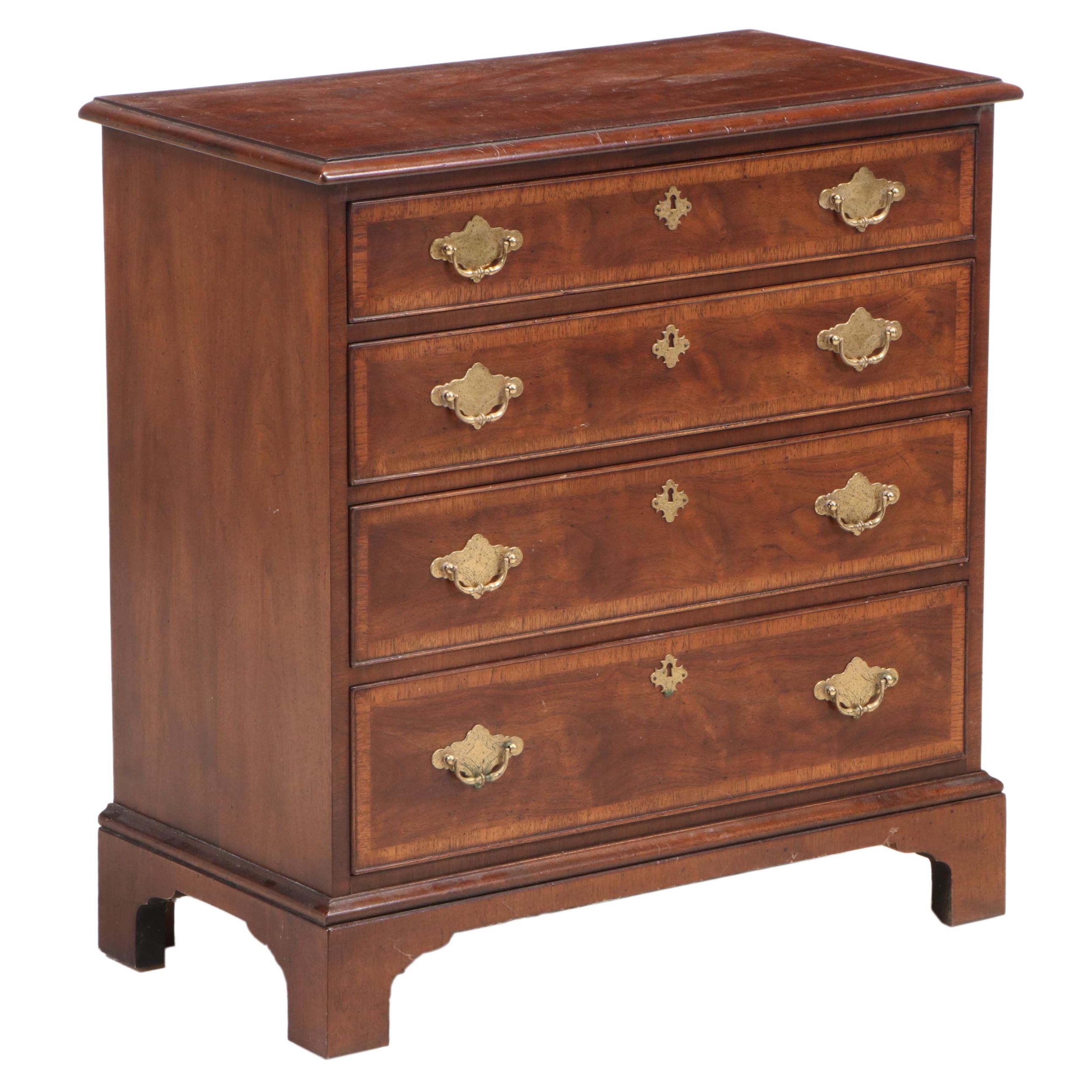 Henredon "Folio Four" George II Style Walnut and Crossbanded Bedside Chest