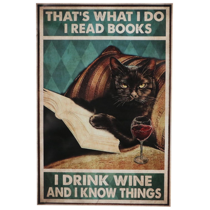 Giclée of Cat With Wine and Books