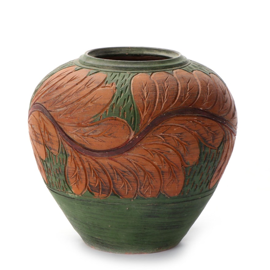 Handcrafted Ceramic Leaf Motif Vase