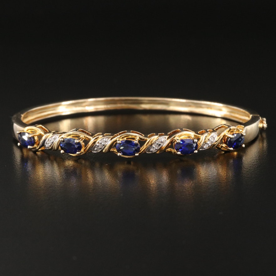 Sterling Silver Sapphire and Diamond Hinged Bangle