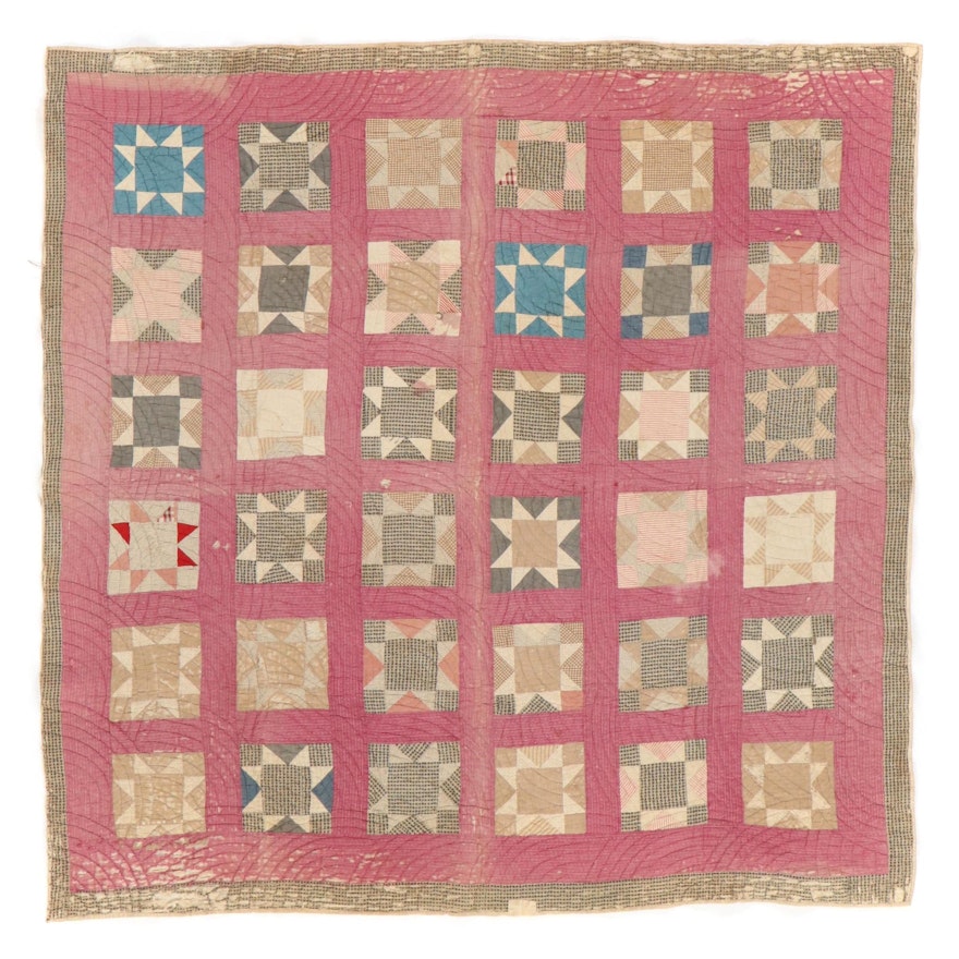 Handmade "Sawtooth Star" Sampler Pieced Quilt, Late 19th to Early 20th Century