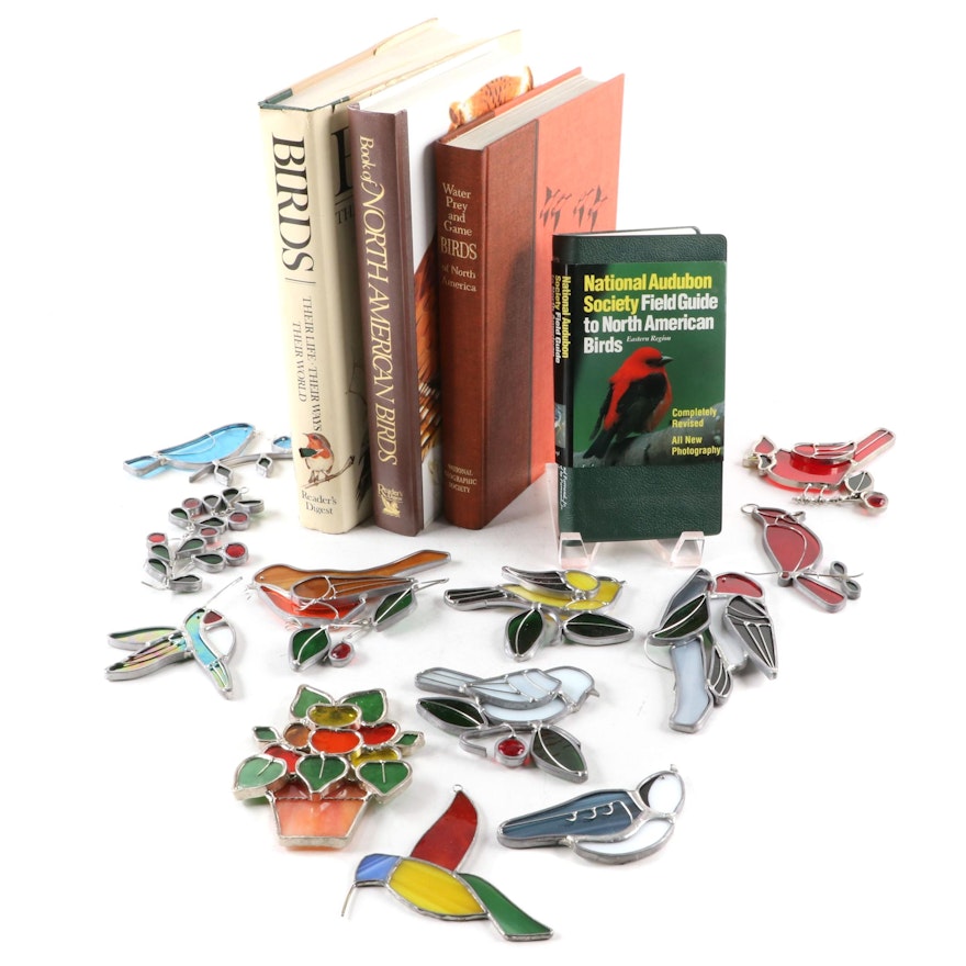 North American Bird Reference Books with Stained Glass Suncatchers