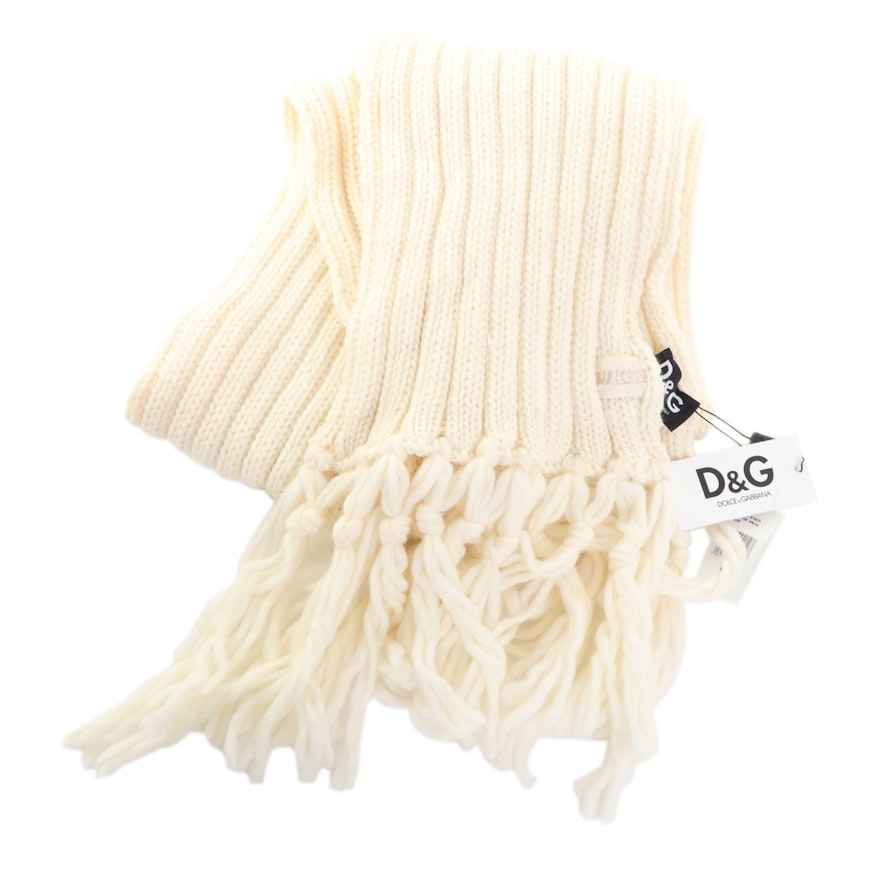 Dolce & Gabbana Off-White Cable Knit Oversize Scarf