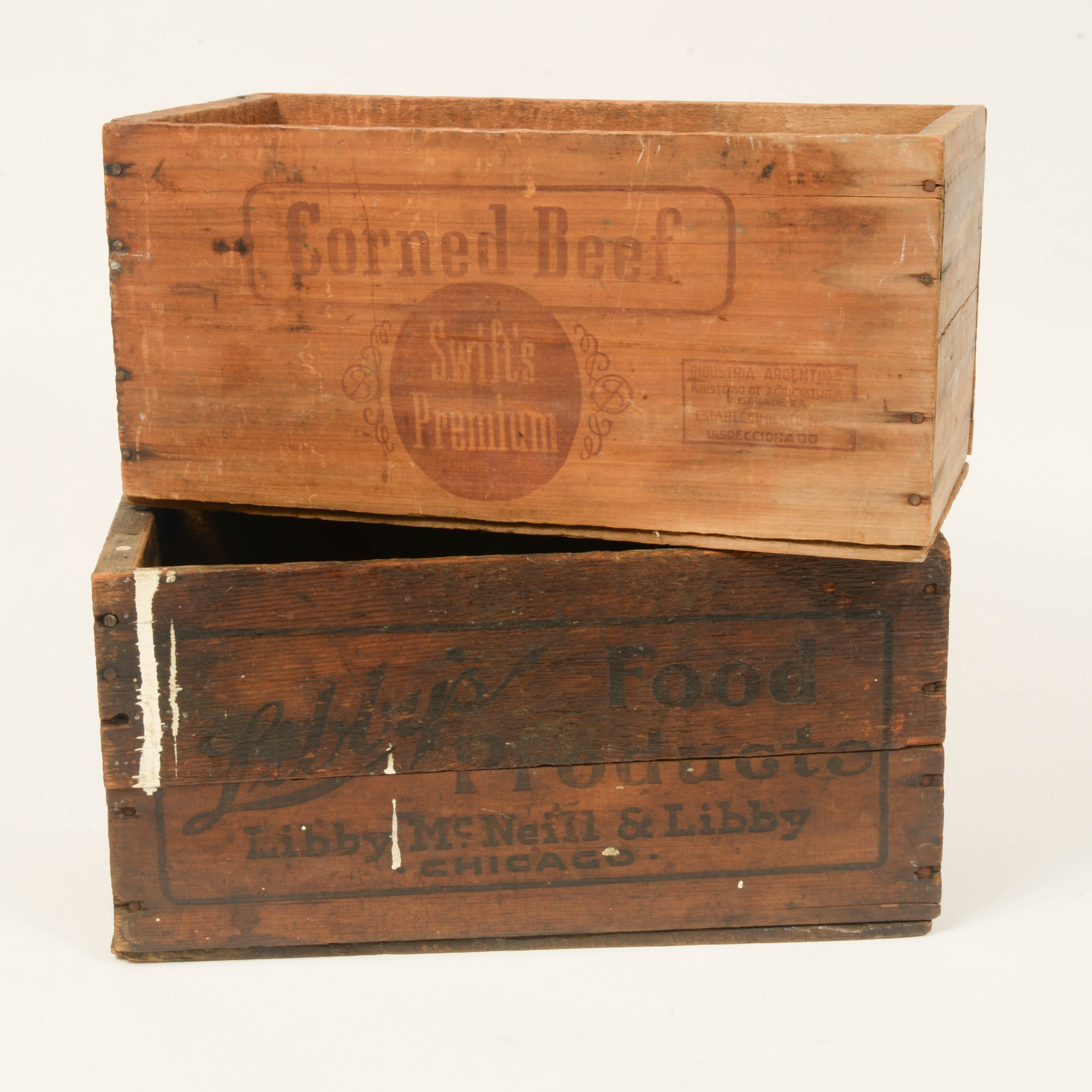 Libby's and Swift's Wood Crates With WWI Ammo Box, Early to Mid-20th Century