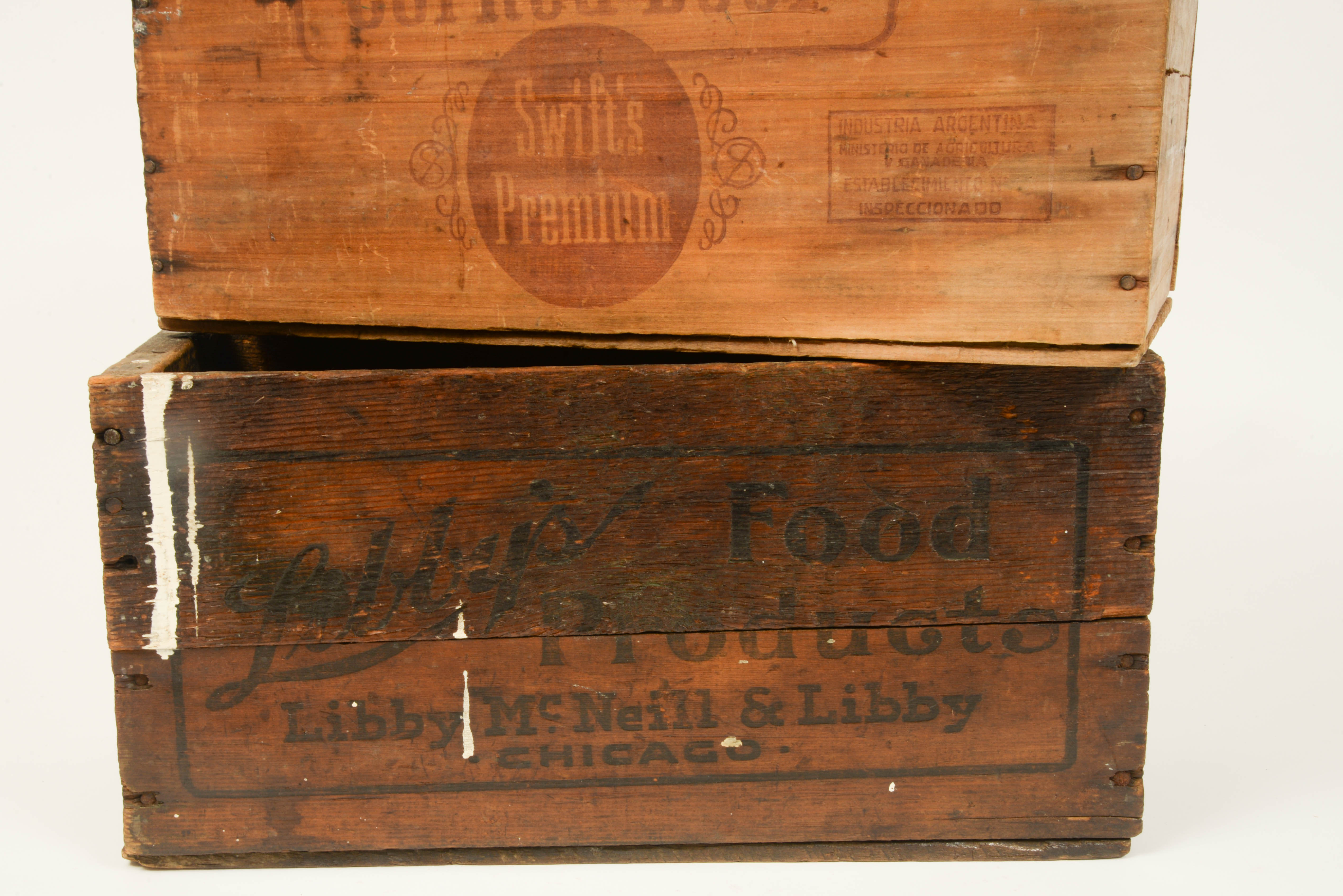 Libby's and Swift's Wood Crates With WWI Ammo Box, Early to Mid-20th Century