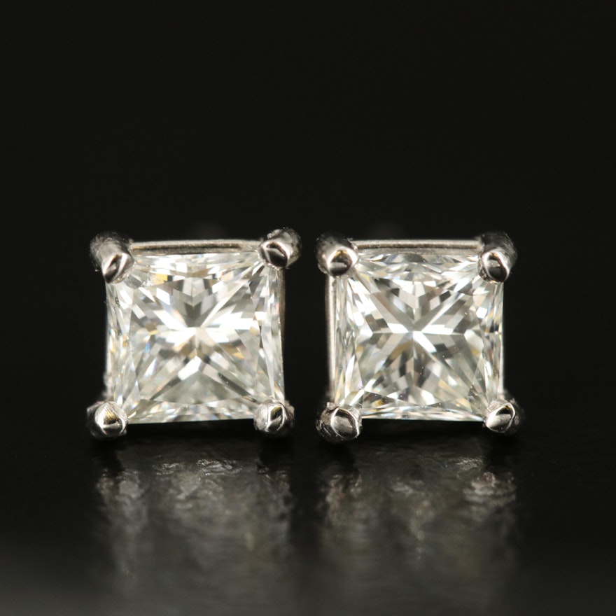 Platinum 1.48 CTW Diamond Stud Earrings with GIA Report and GIA Online Report