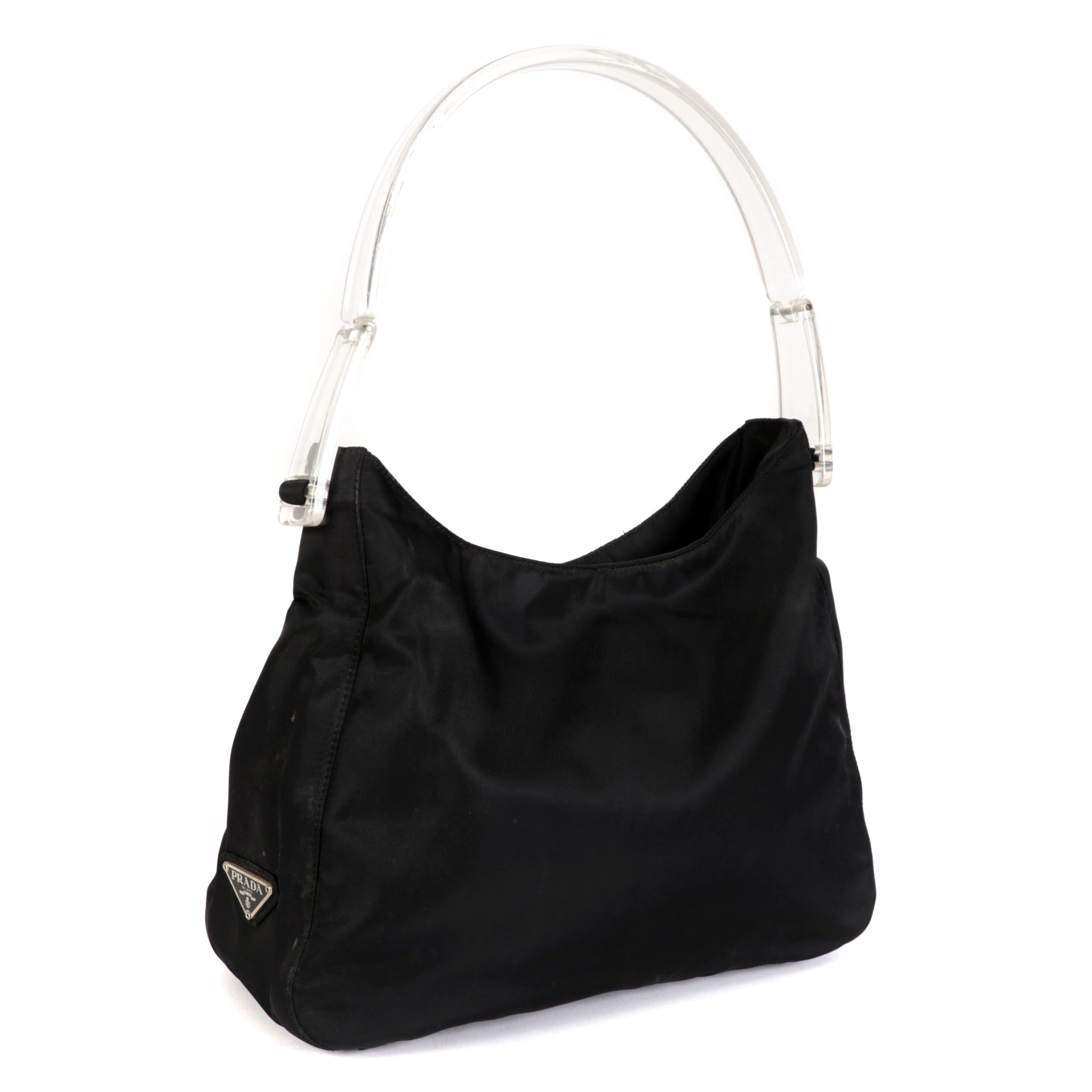 Prada Shoulder Bag in Black Tessuto Nylon with Transparent Handles