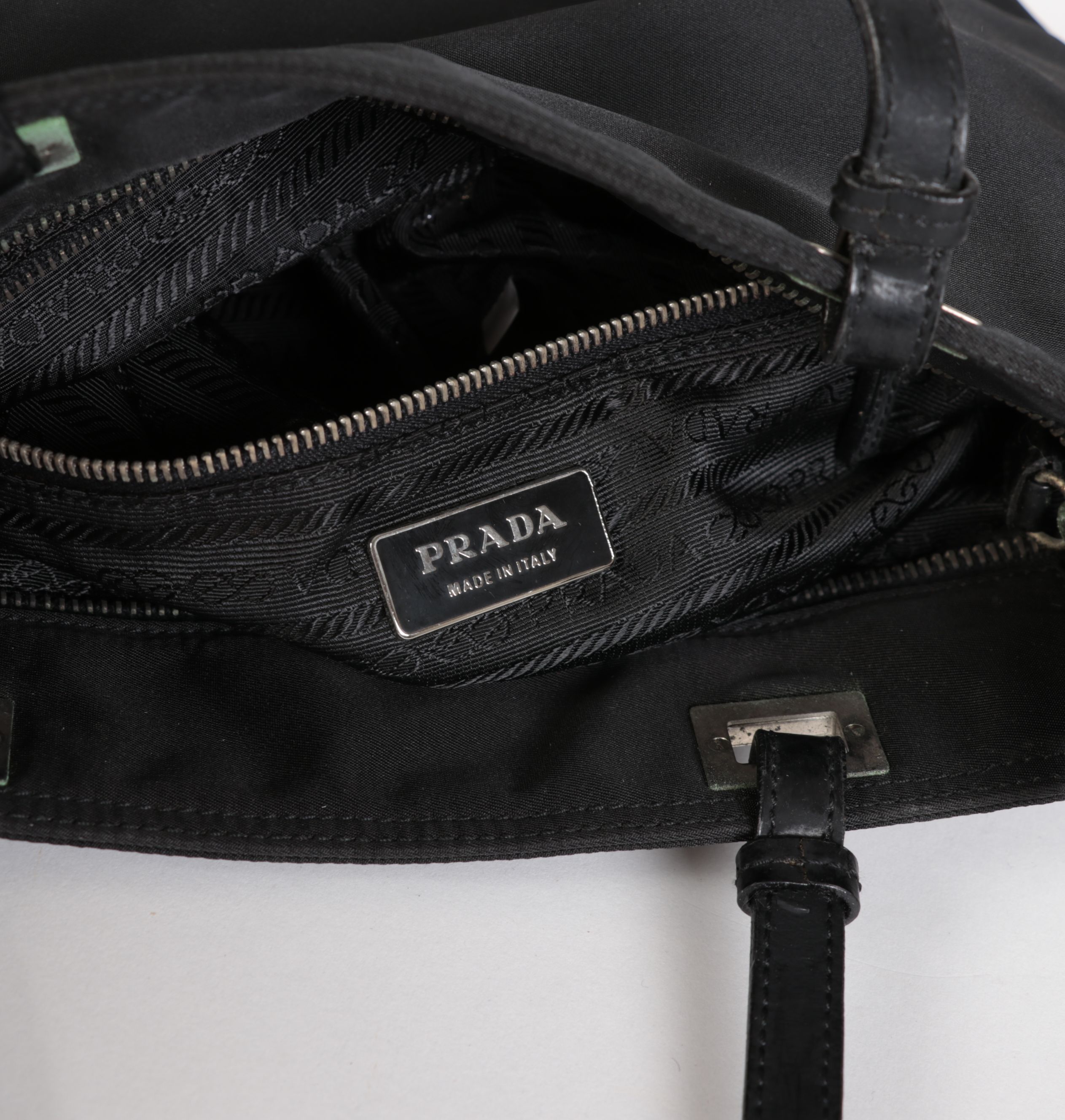 Prada Shoulder Tote in Black Nylon Tessuto and Smooth Black Leather