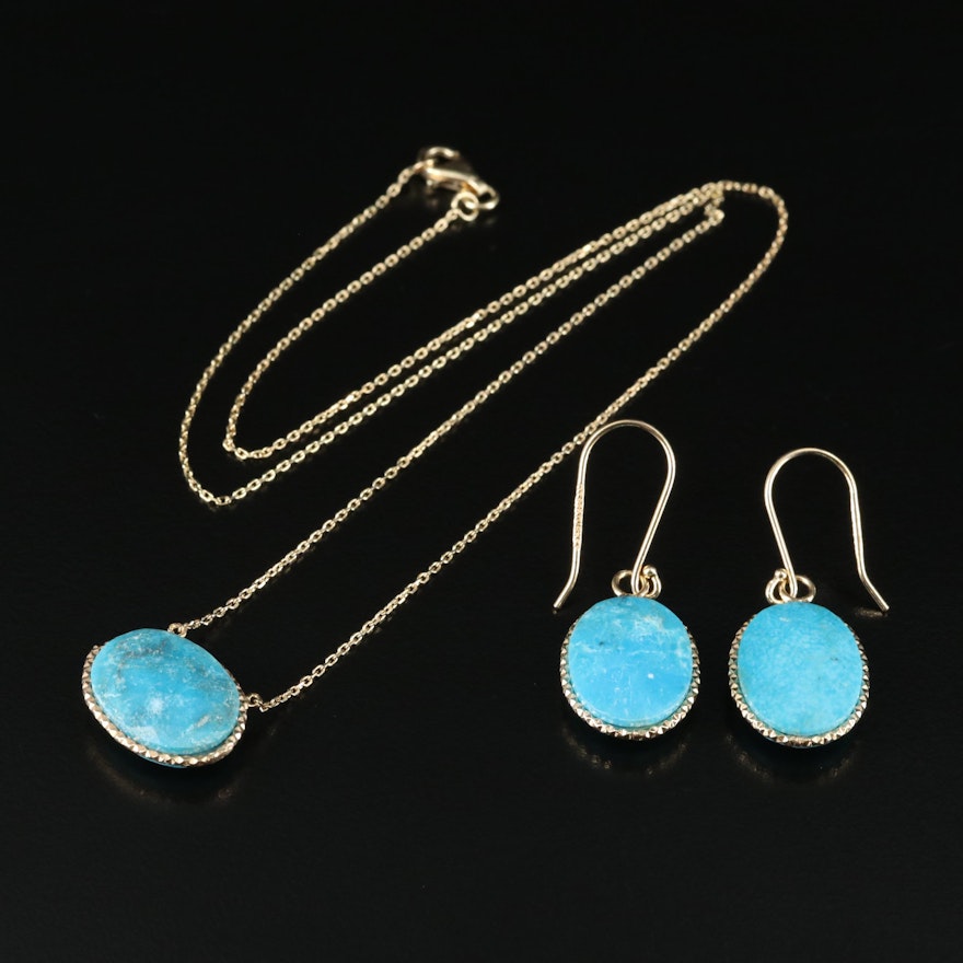 Sterling Faux Turquoise Necklace and Drop Earrings