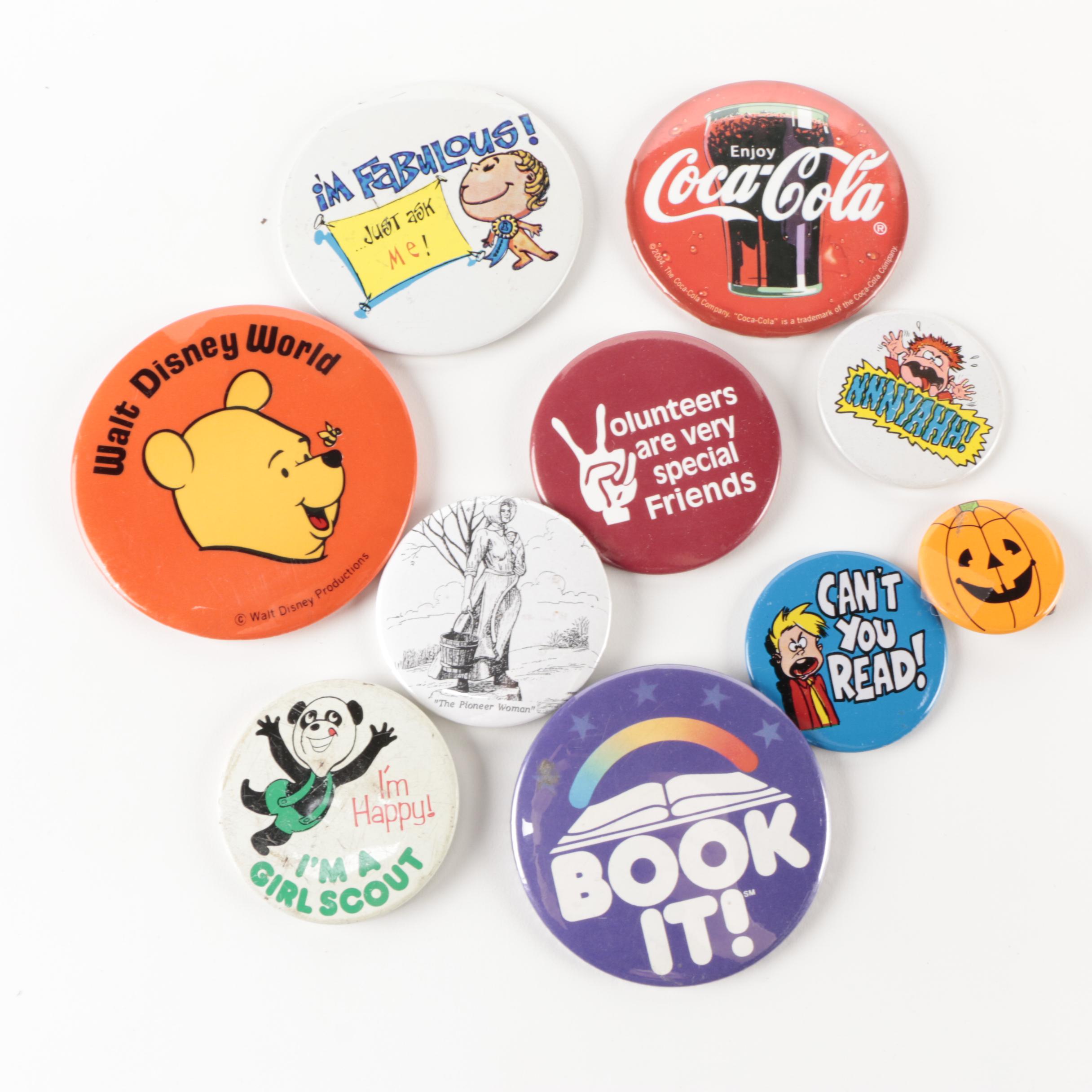 Pinbacks Featuring Kings Island, P&G and Sea World, 1980s - 1990s