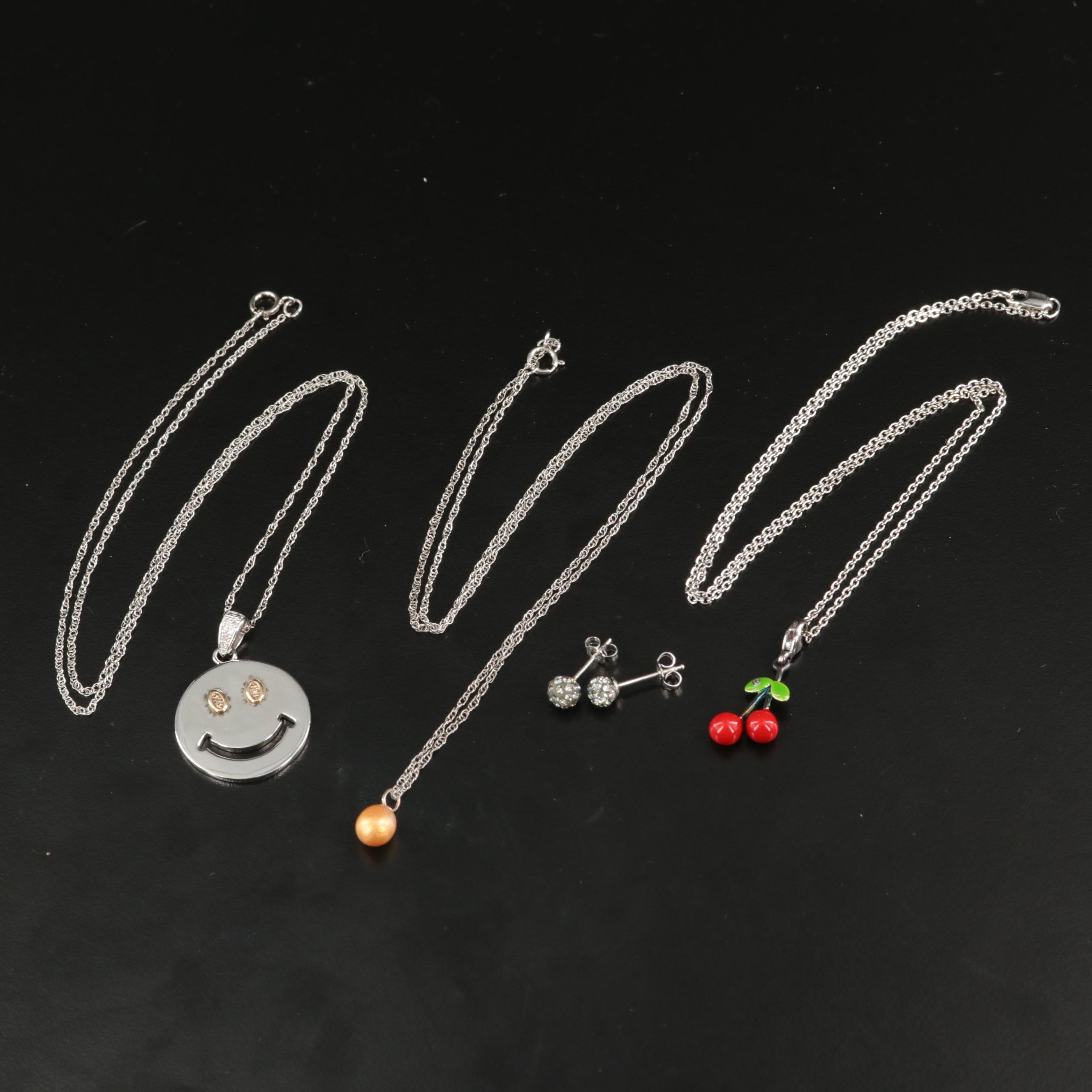 Sterling Jewelry with Smiley Face and Cherry Pendant Necklaces