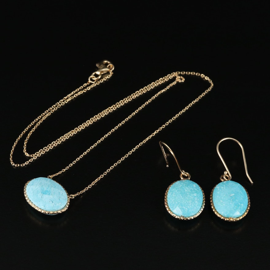 Sterling Faux Turquoise Necklace and Drop Earrings