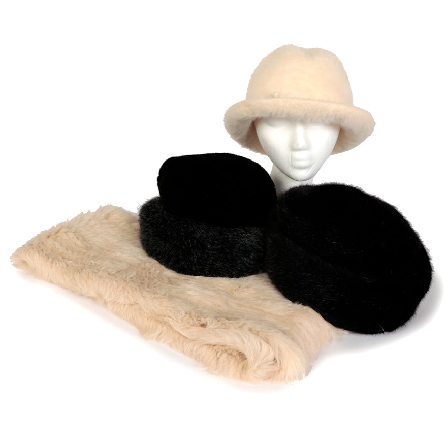 Lord & Taylor Rabbit Fur Scarf with Kangol, Betmar, and Other Faux Fur Hats