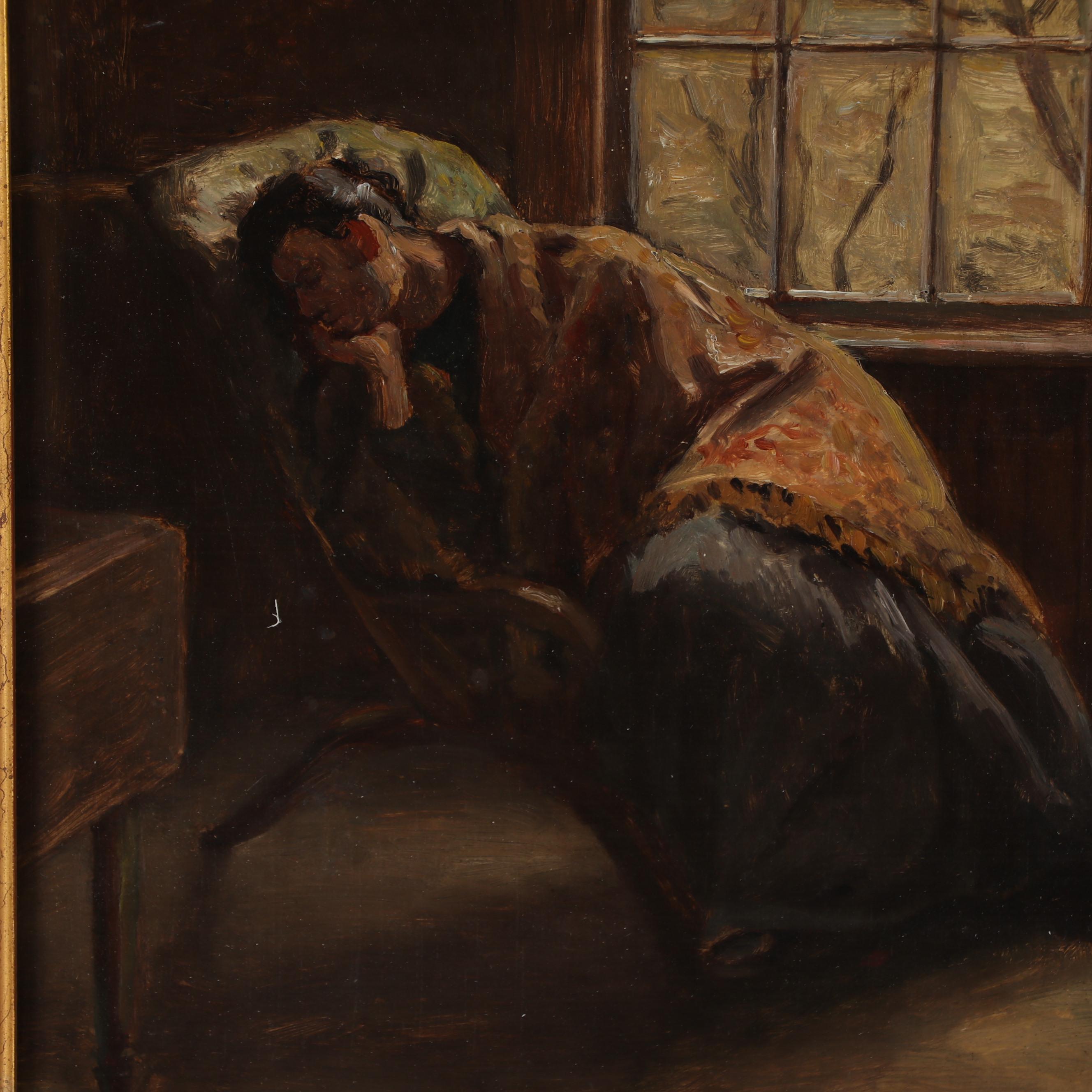 Horace Burdick Oil Painting "An Afternoon Nap," Early 20th Century