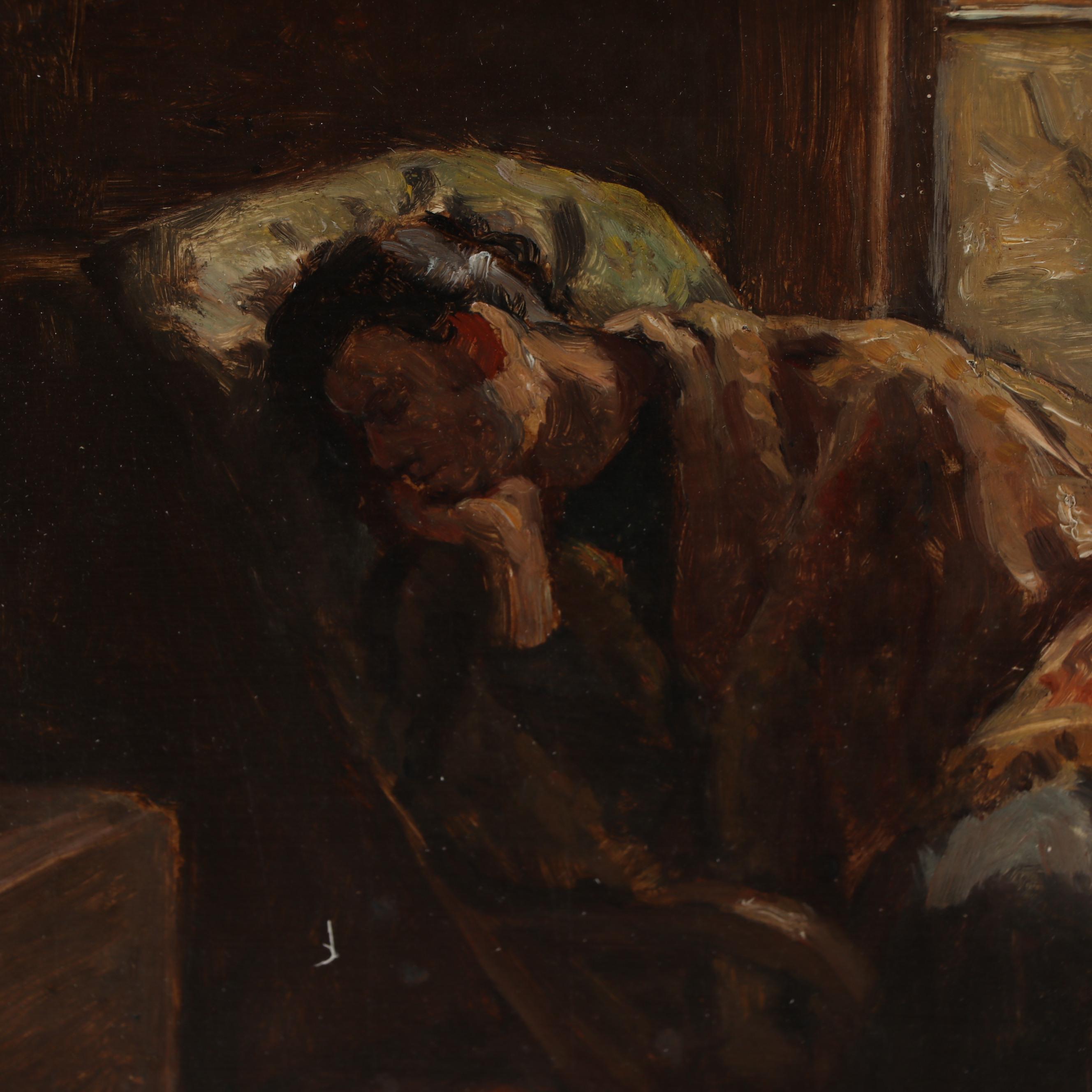 Horace Burdick Oil Painting "An Afternoon Nap," Early 20th Century