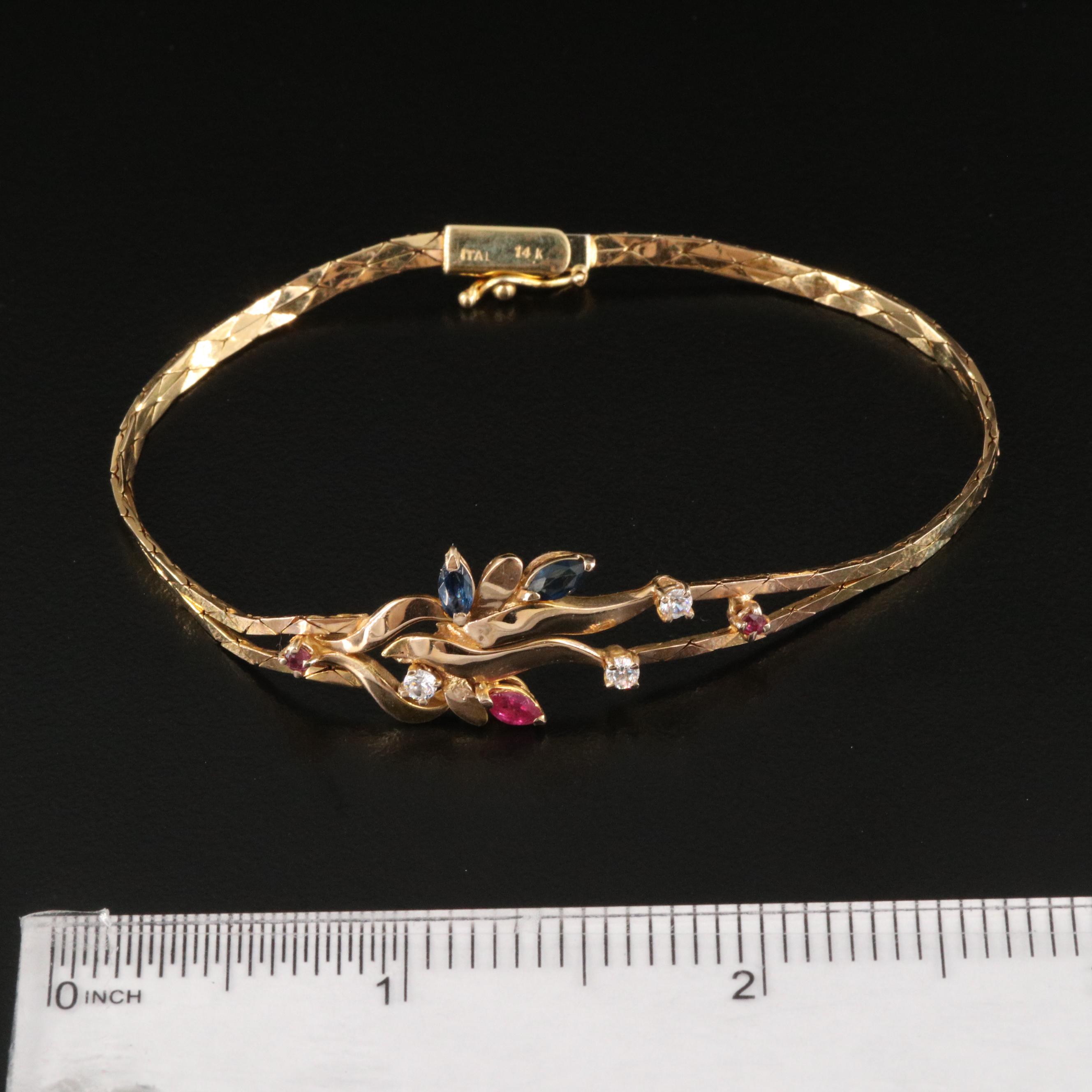 14K Ruby, Sapphire and Cubic Zirconia Cobra Link Bracelet