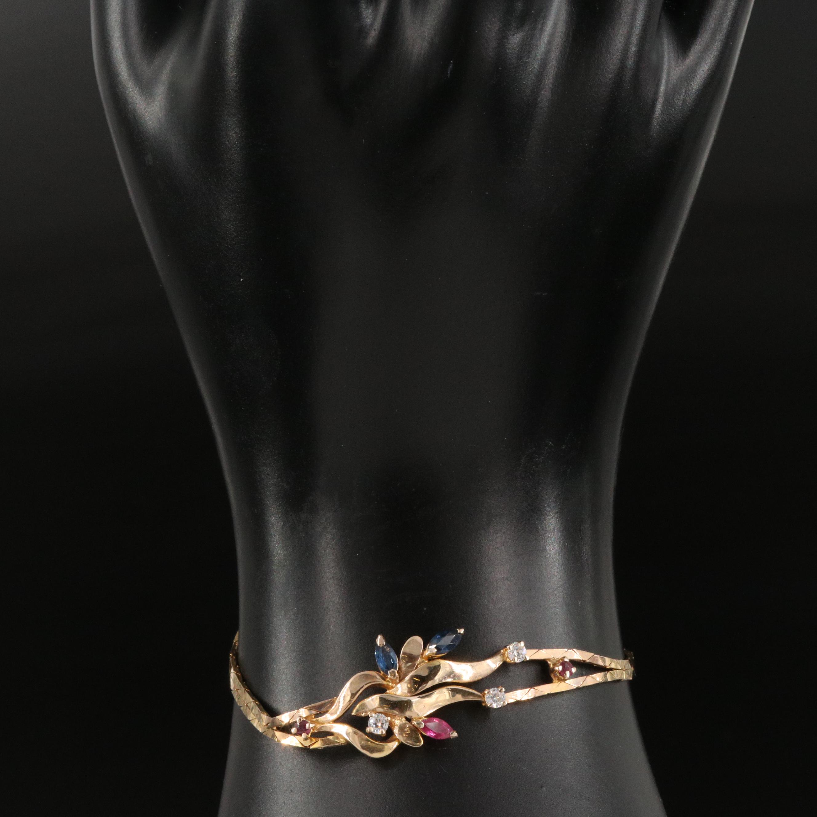 14K Ruby, Sapphire and Cubic Zirconia Cobra Link Bracelet
