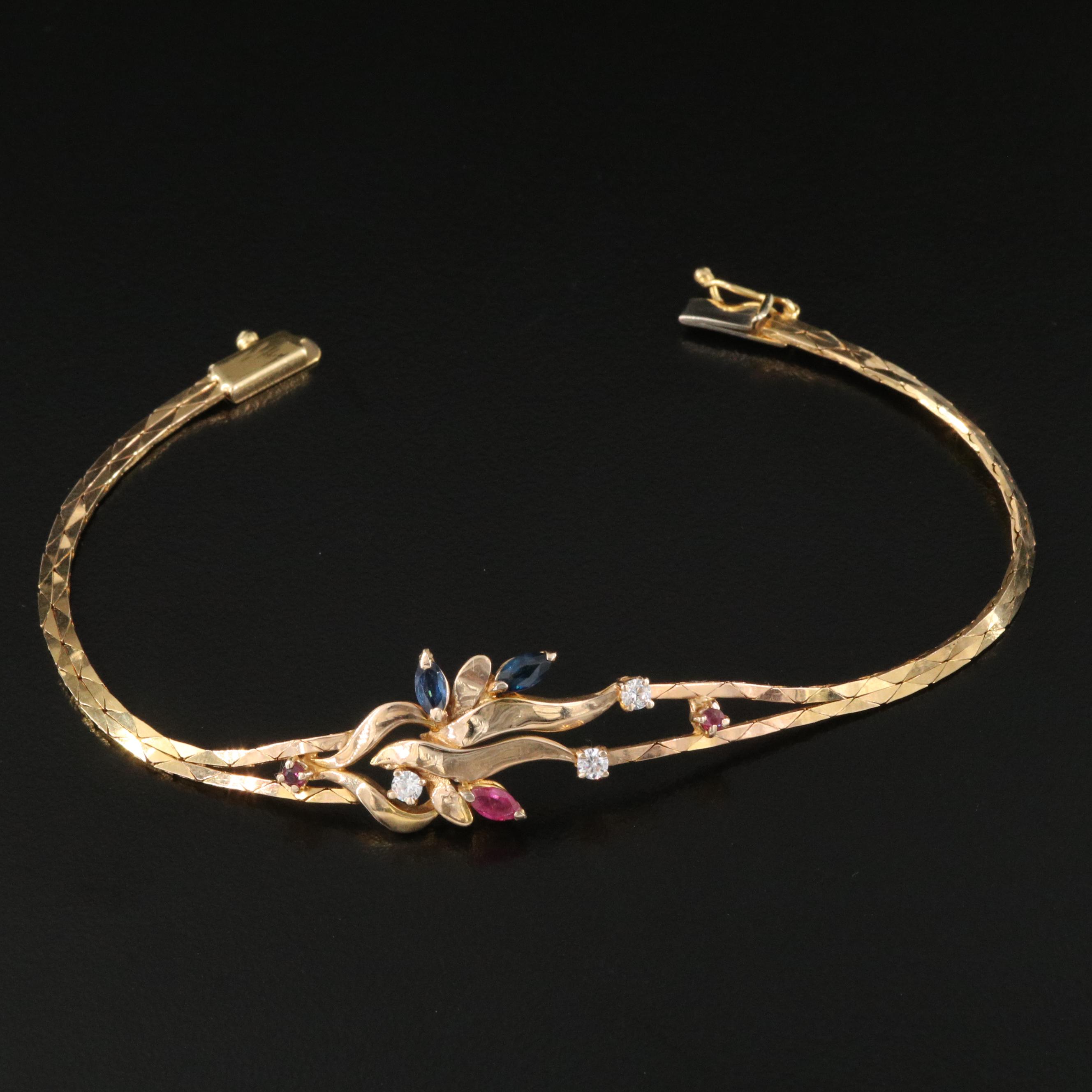 14K Ruby, Sapphire and Cubic Zirconia Cobra Link Bracelet