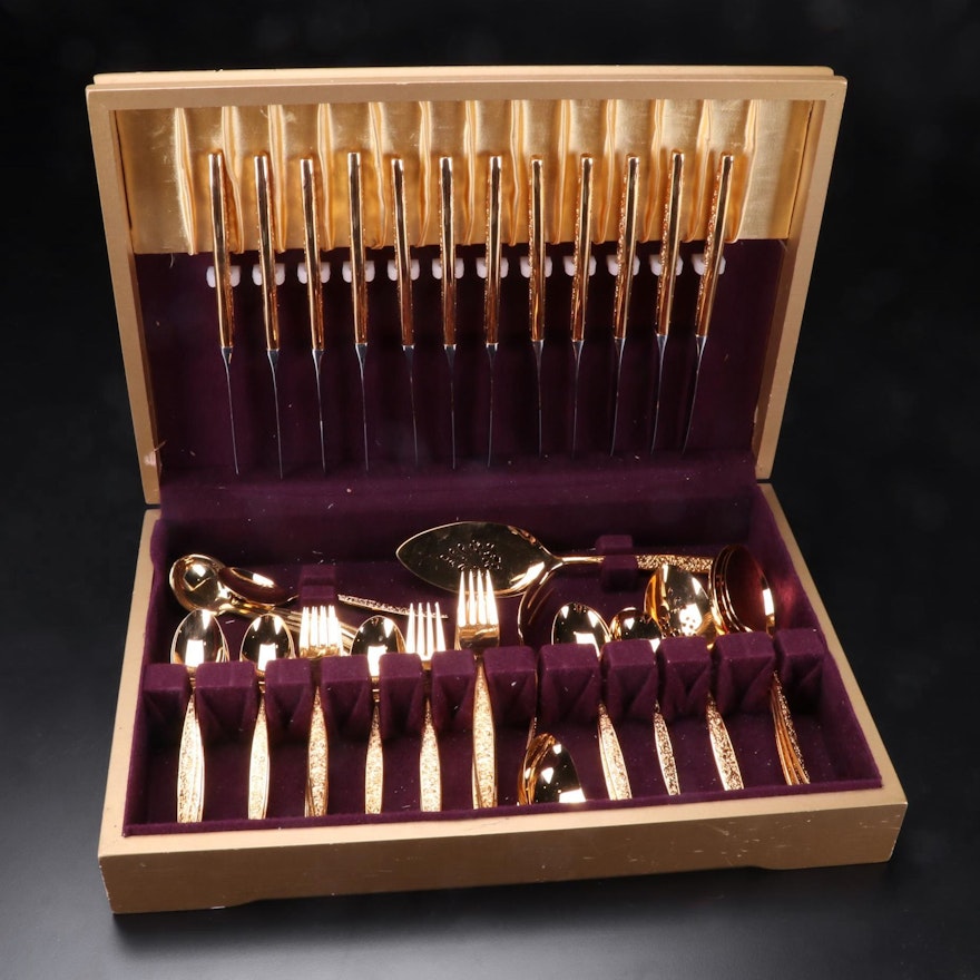 Oneida Community Gold Plated Flatware Set, Mid 20th Century