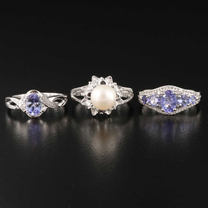 Sterling Rings Featuring Cultured Pearl, Tanzanite, White Topaz and More