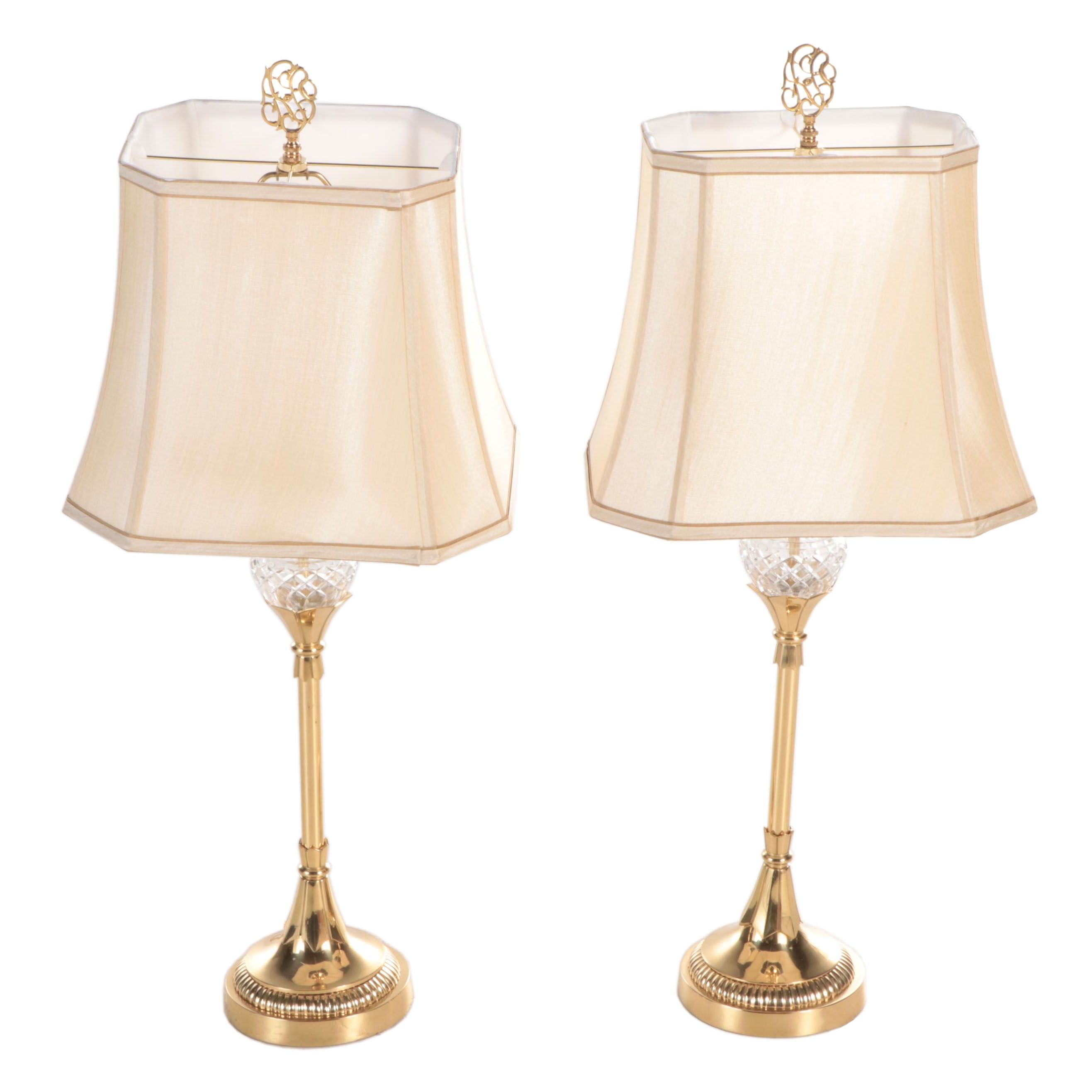 Brass and Crystal Buffet Table Lamps