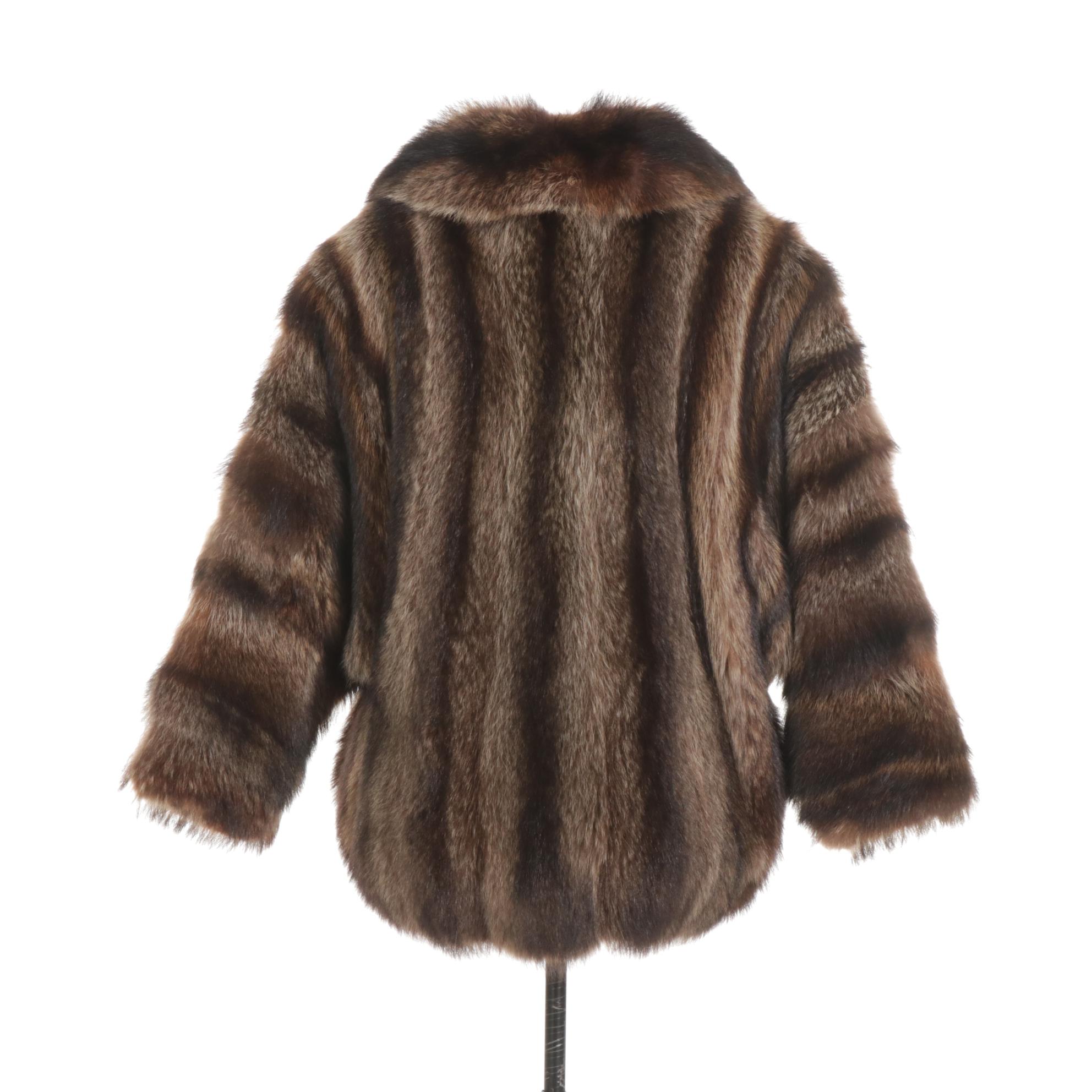Full Pelt Raccoon Fur Dolman Sleeve Two-Way Zip Jacket, Mid to Late 20th Century