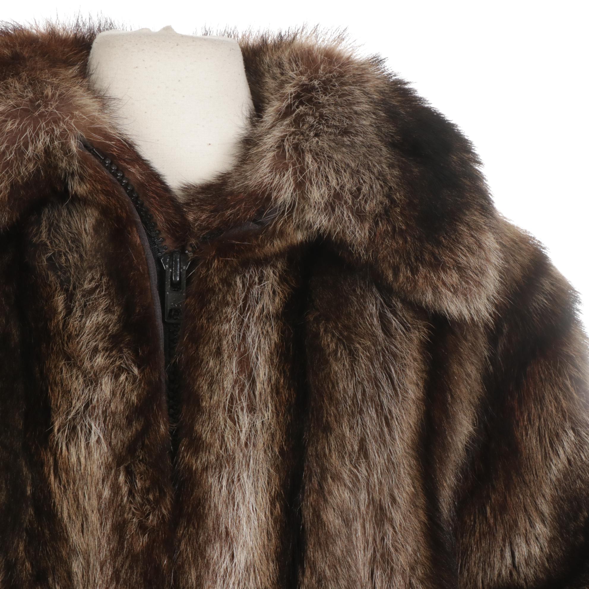 Full Pelt Raccoon Fur Dolman Sleeve Two-Way Zip Jacket, Mid to Late 20th Century