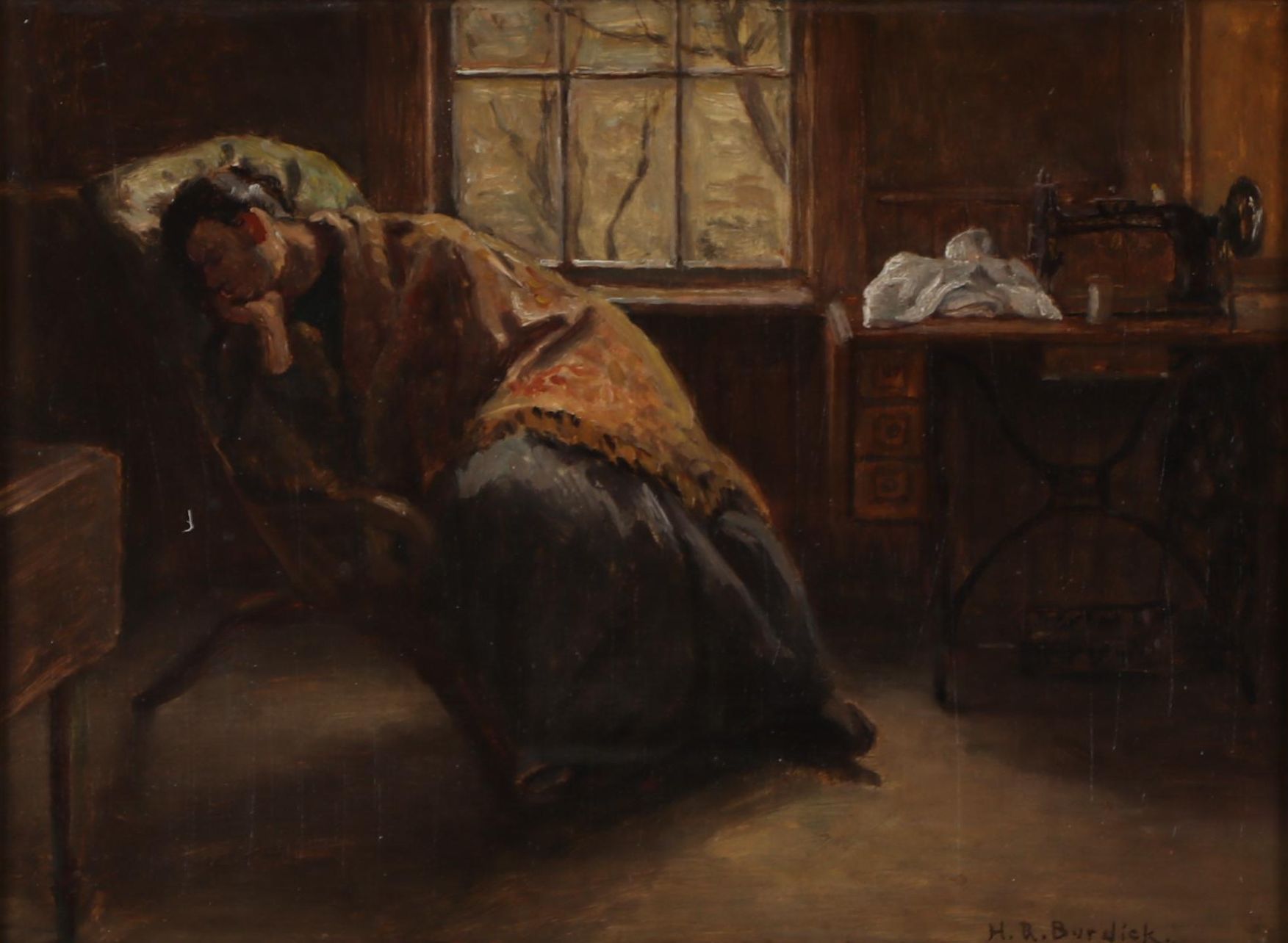 Horace Burdick Oil Painting "An Afternoon Nap," Early 20th Century