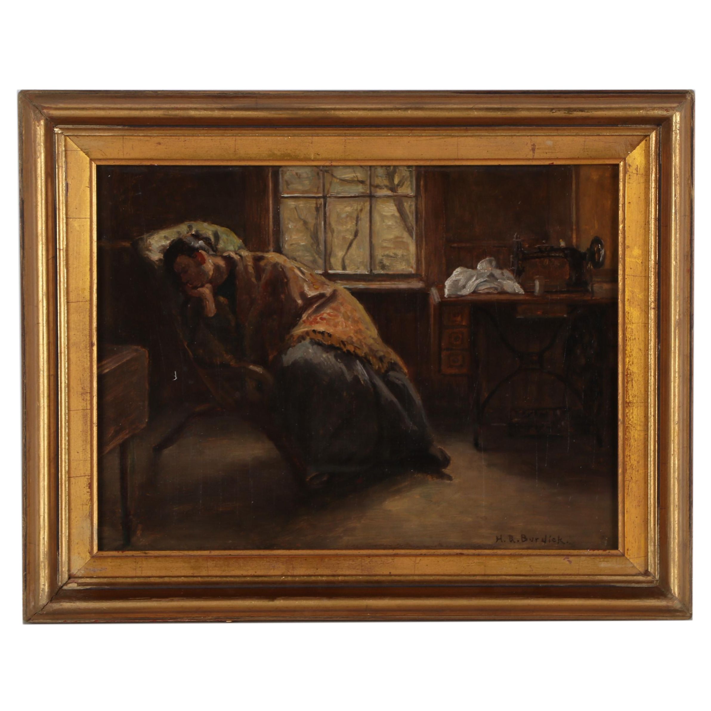 Horace Burdick Oil Painting "An Afternoon Nap," Early 20th Century