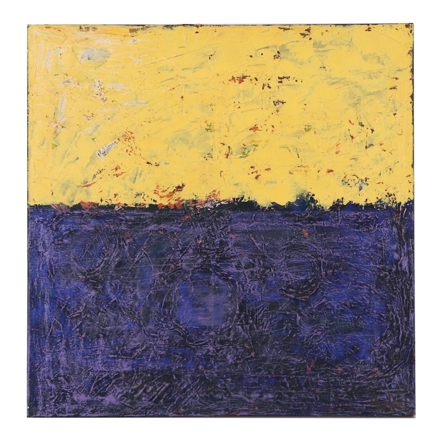 Cassandra Linnea Auker Oil Painting "Yellow & Purple Abstract," 2021