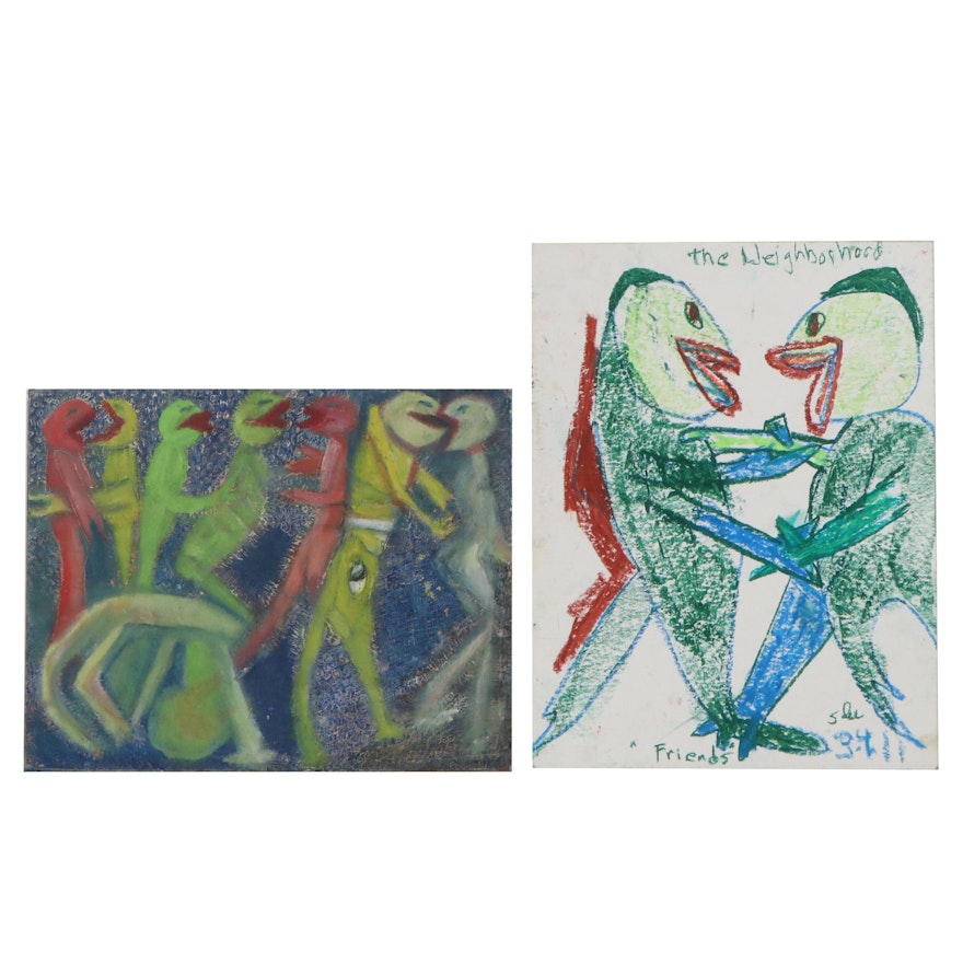 Janice Schuler Abstract Pastel Drawings "The Dance" and "Friends"