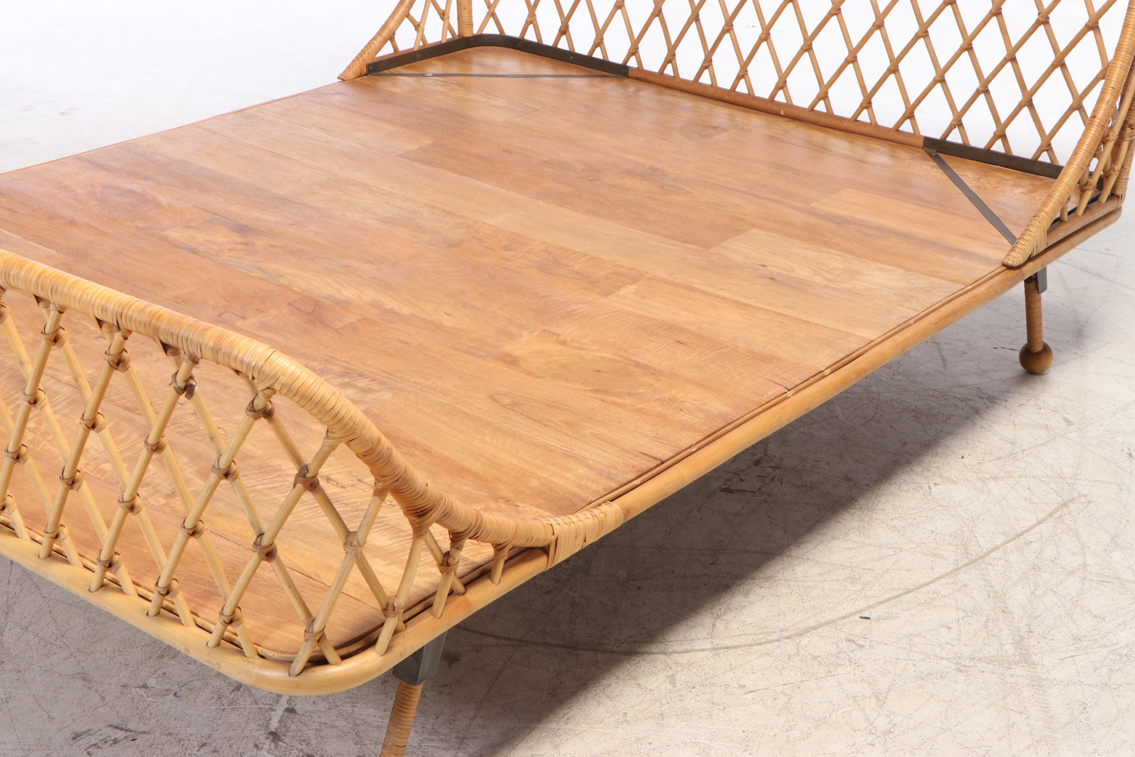 Anthropologie "Pari" Curved Rattan Queen Size Bed Frame