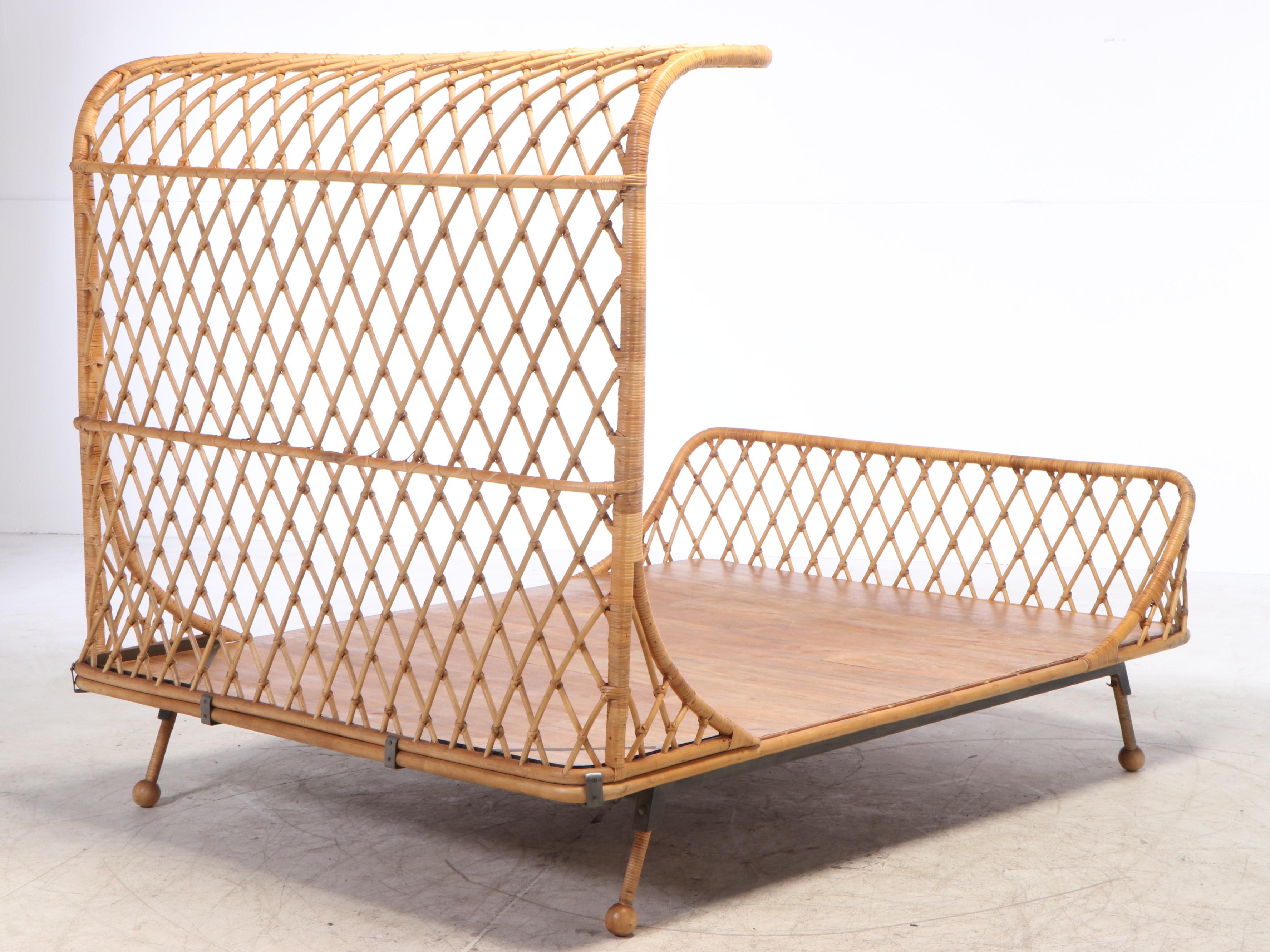 Anthropologie "Pari" Curved Rattan Queen Size Bed Frame