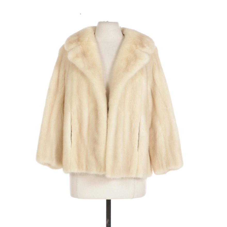 Emba Natural Pale Rose Mink Fur Open-Front Swing Jacket with Bracelet Sleeves