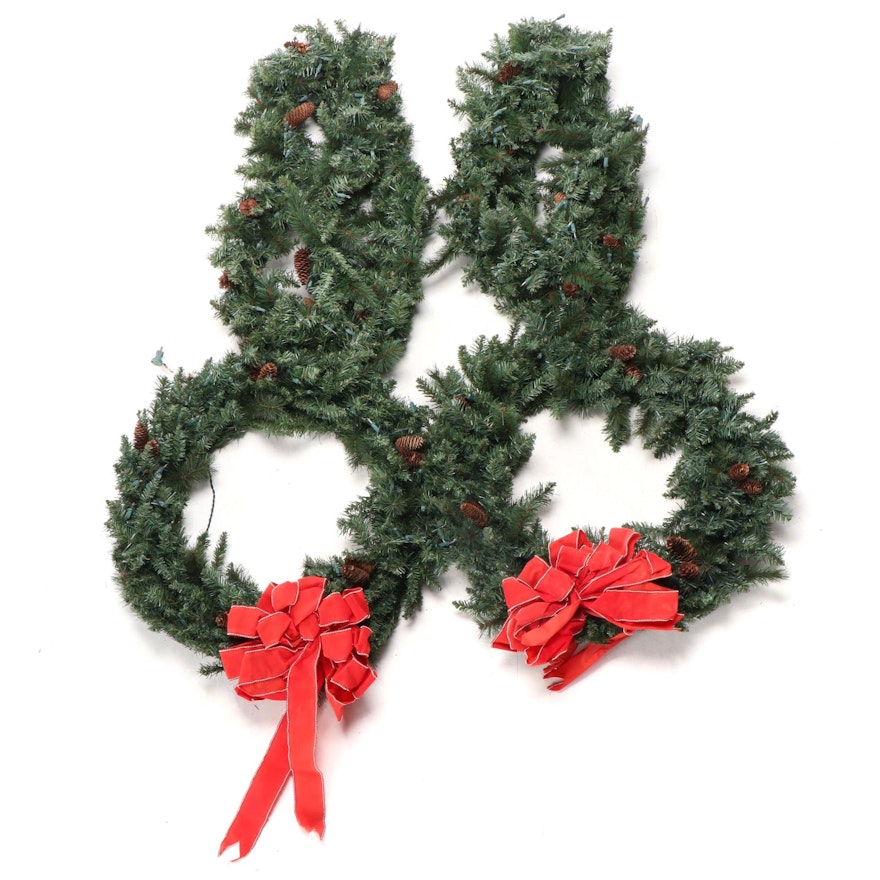 Frontgate Pre-Lit Outdoor Artificial Pine Garlands and Wreaths