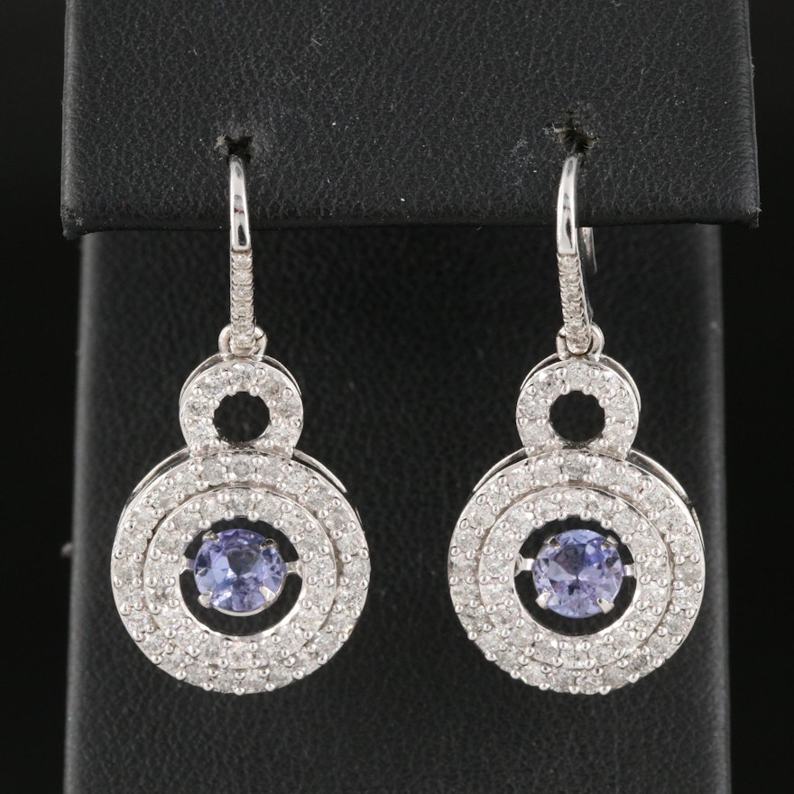 14K Tanzanite Trembler and 1.50 CTW Diamond Earrings