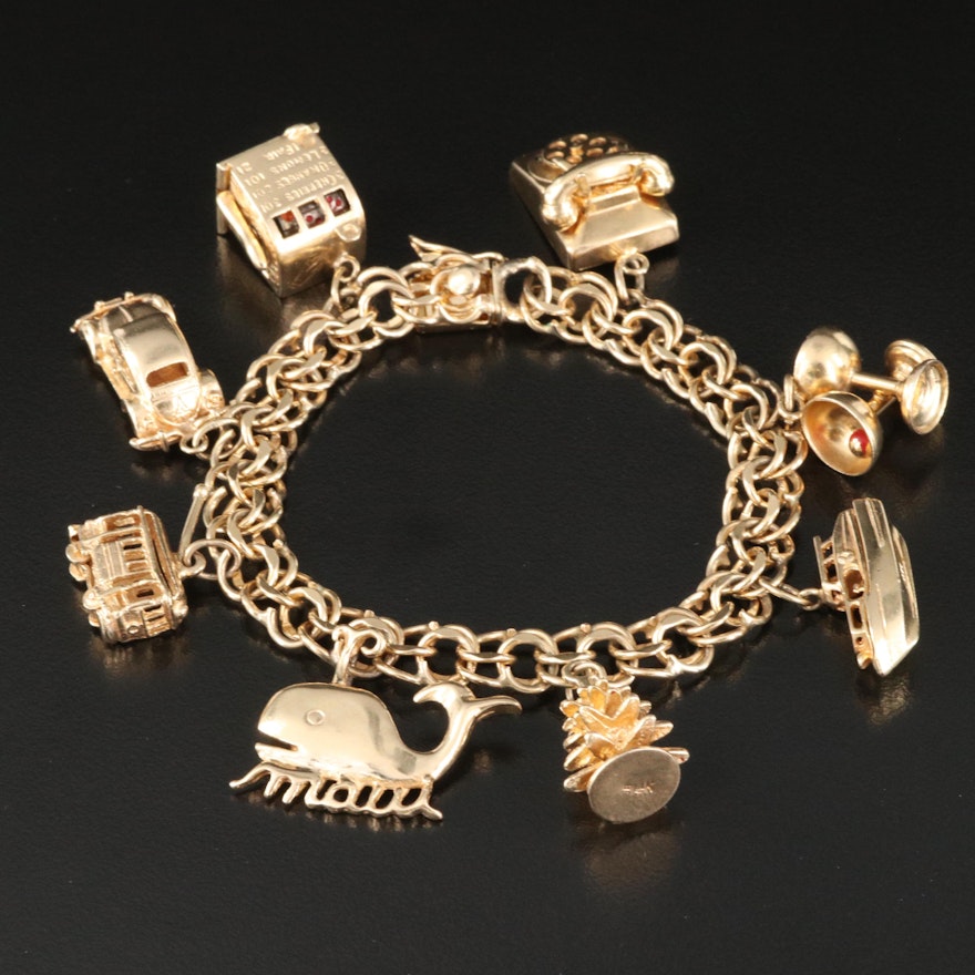 14K Enamel Charm Bracelet Featuring Articulated Charms