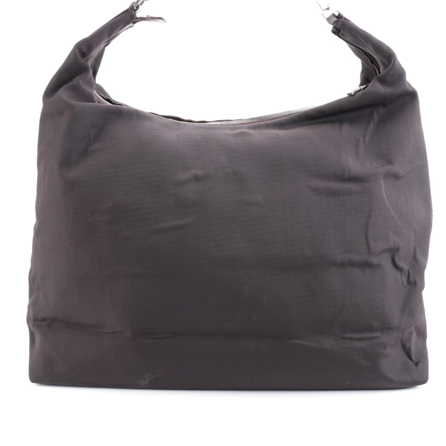 Gucci Large Hobo Shoulder Tote in Dark Brown Nylon Canvas and Leather