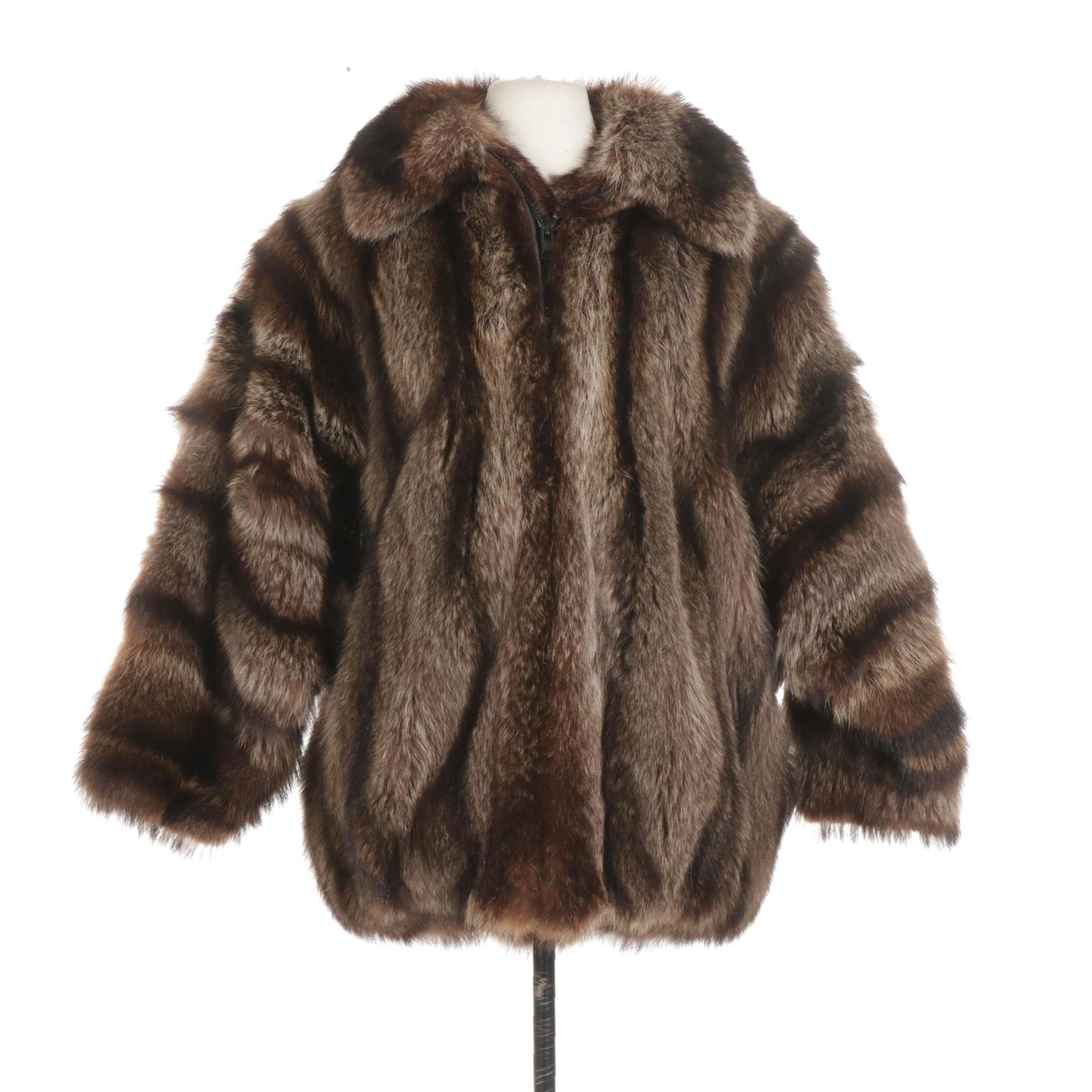 Full Pelt Raccoon Fur Dolman Sleeve Two-Way Zip Jacket, Mid to Late 20th Century