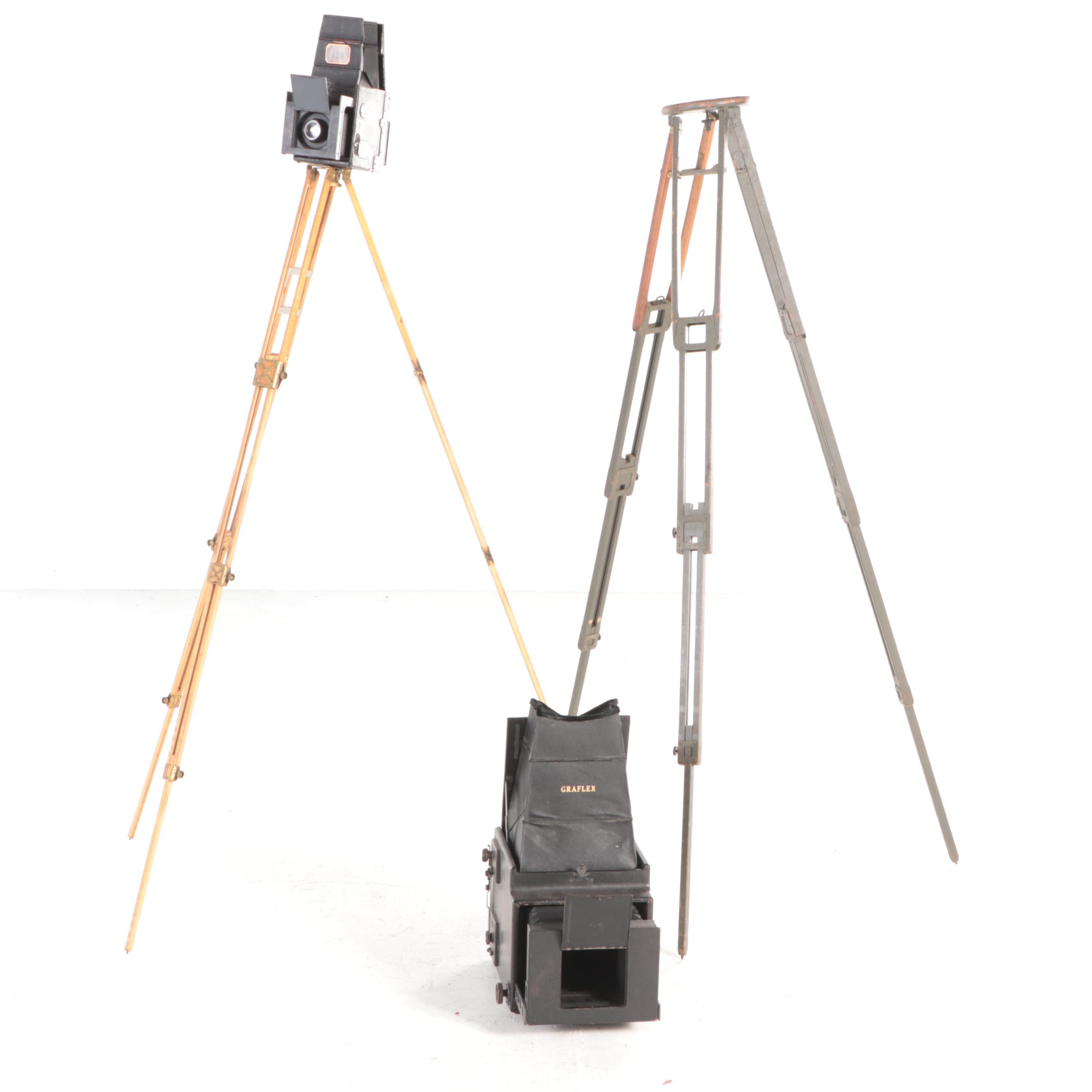 Eastman Kodak Auto Graflex and Graflex Jr. SLR Cameras with Tripods