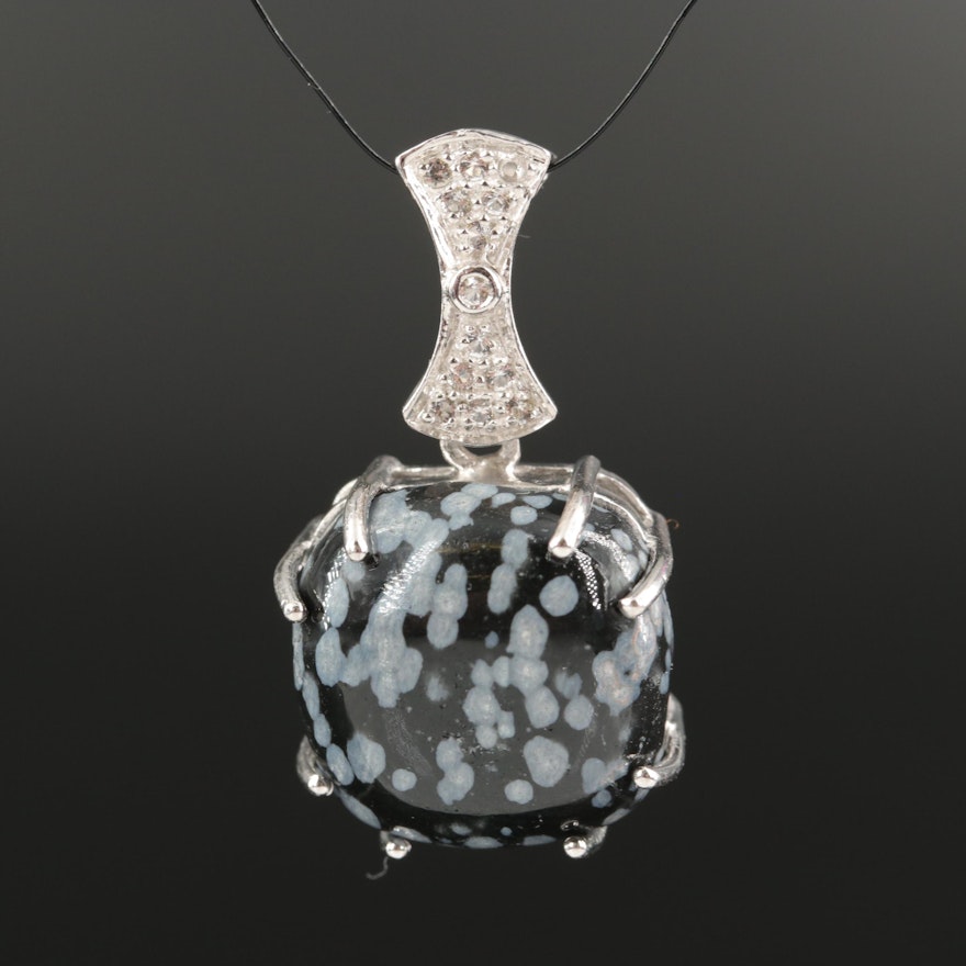 Sterling Snowflake Obsidian and White Topaz Pendant