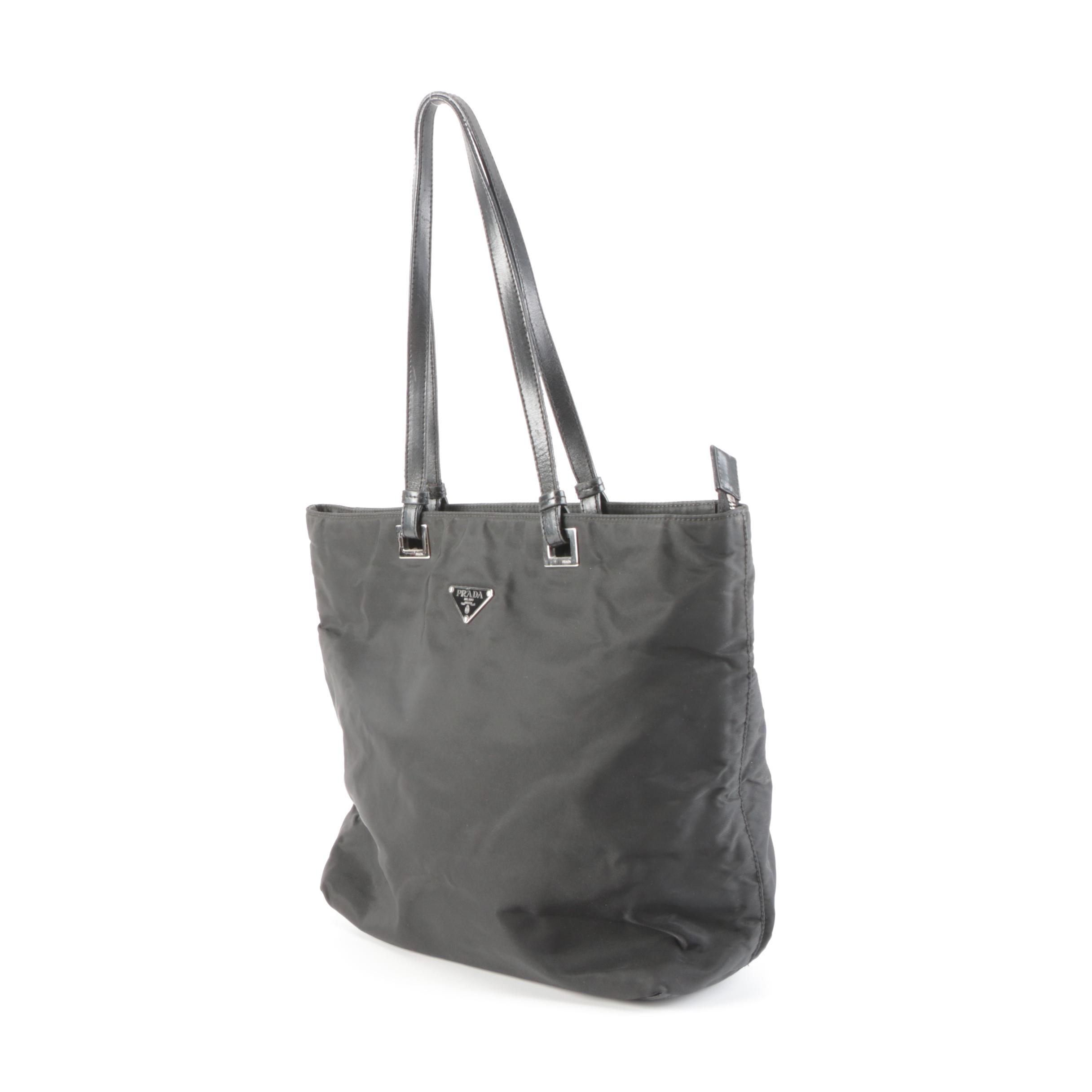 Prada Black Nylon Tessuto and Leather Tote