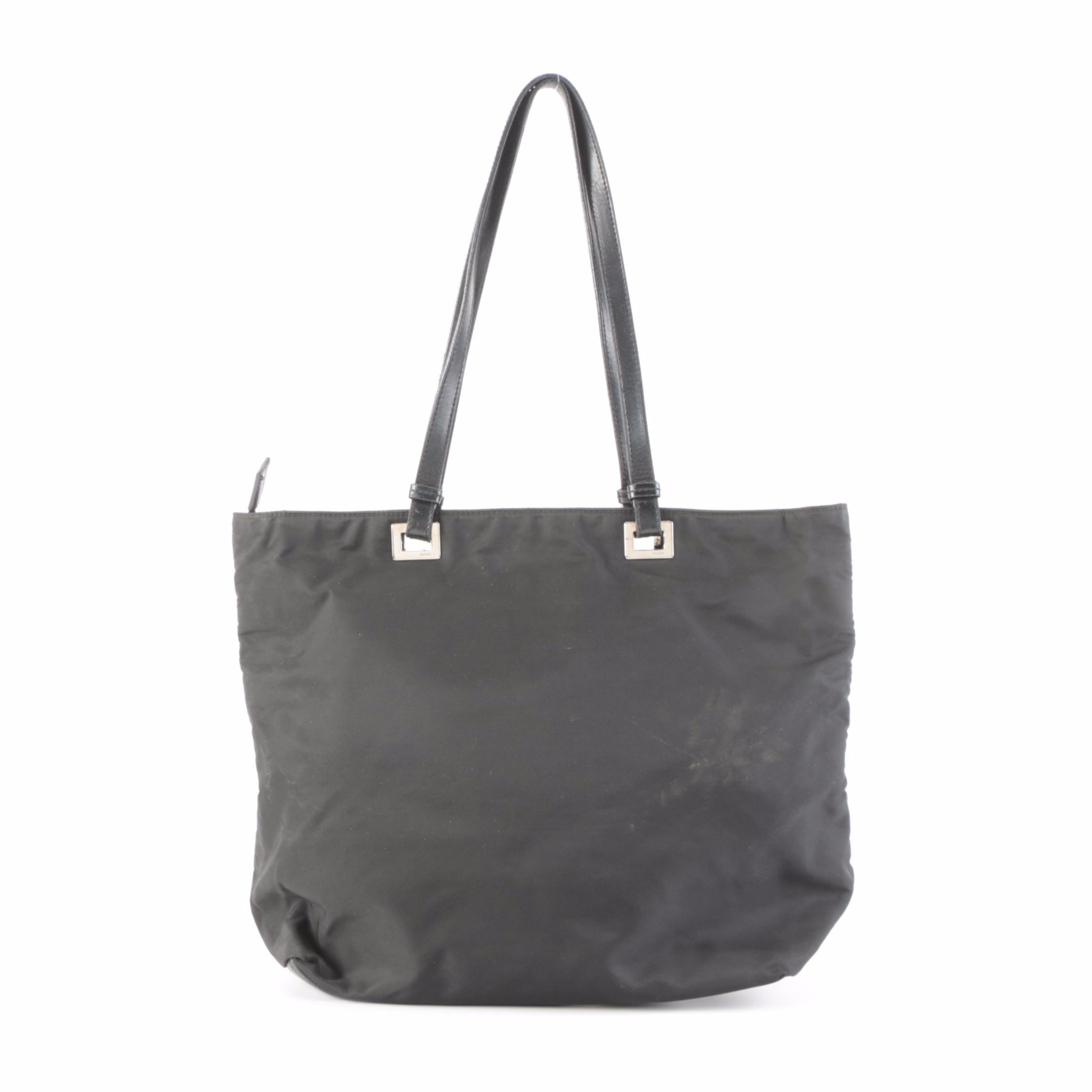 Prada Black Nylon Tessuto and Leather Tote