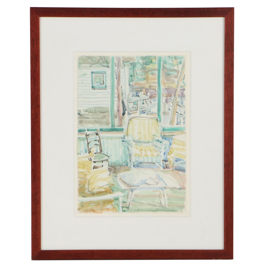 Cole Carothers Watercolor Painting of Interior Scene