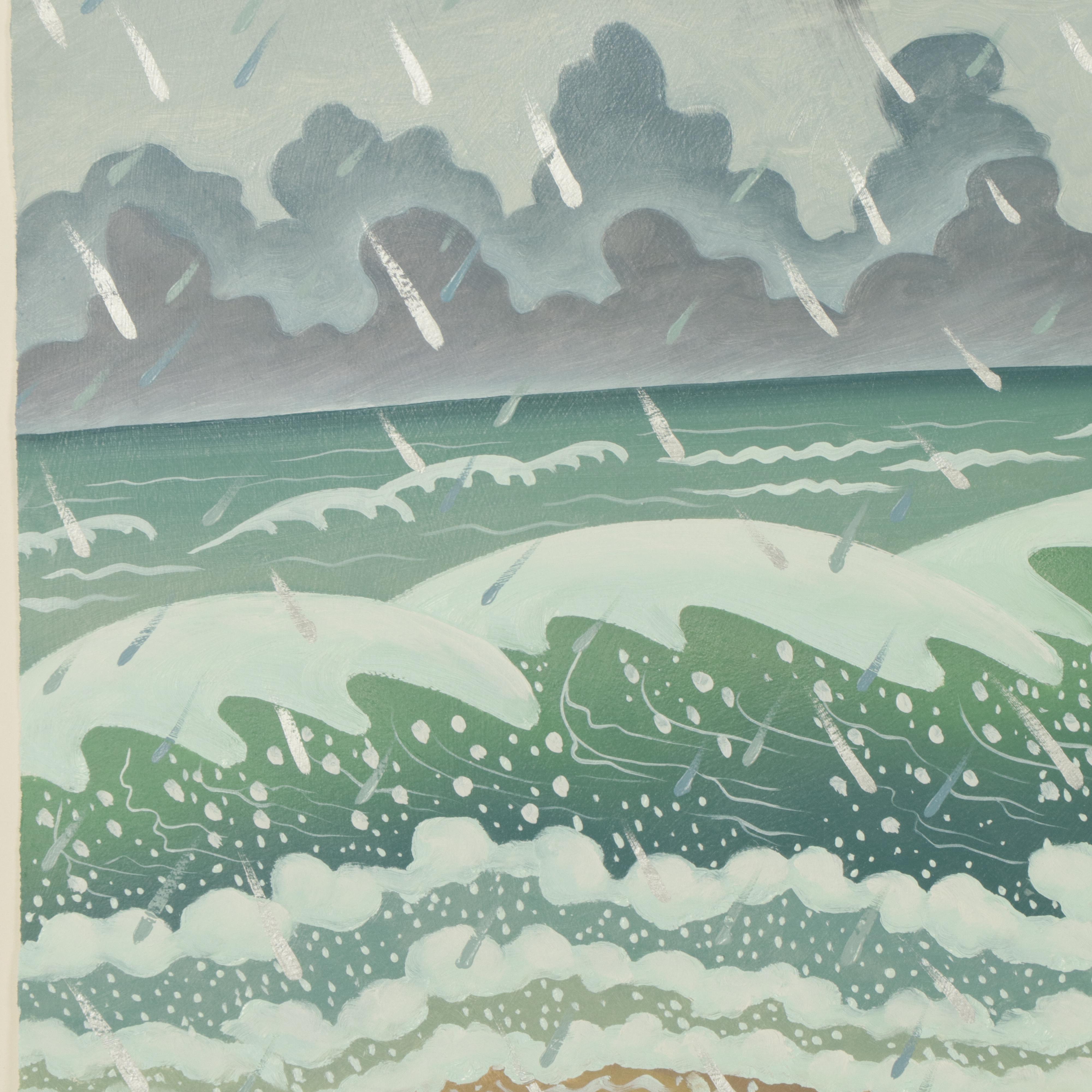 Dan Boldman Stylized Seascape Acrylic Painting, 1989