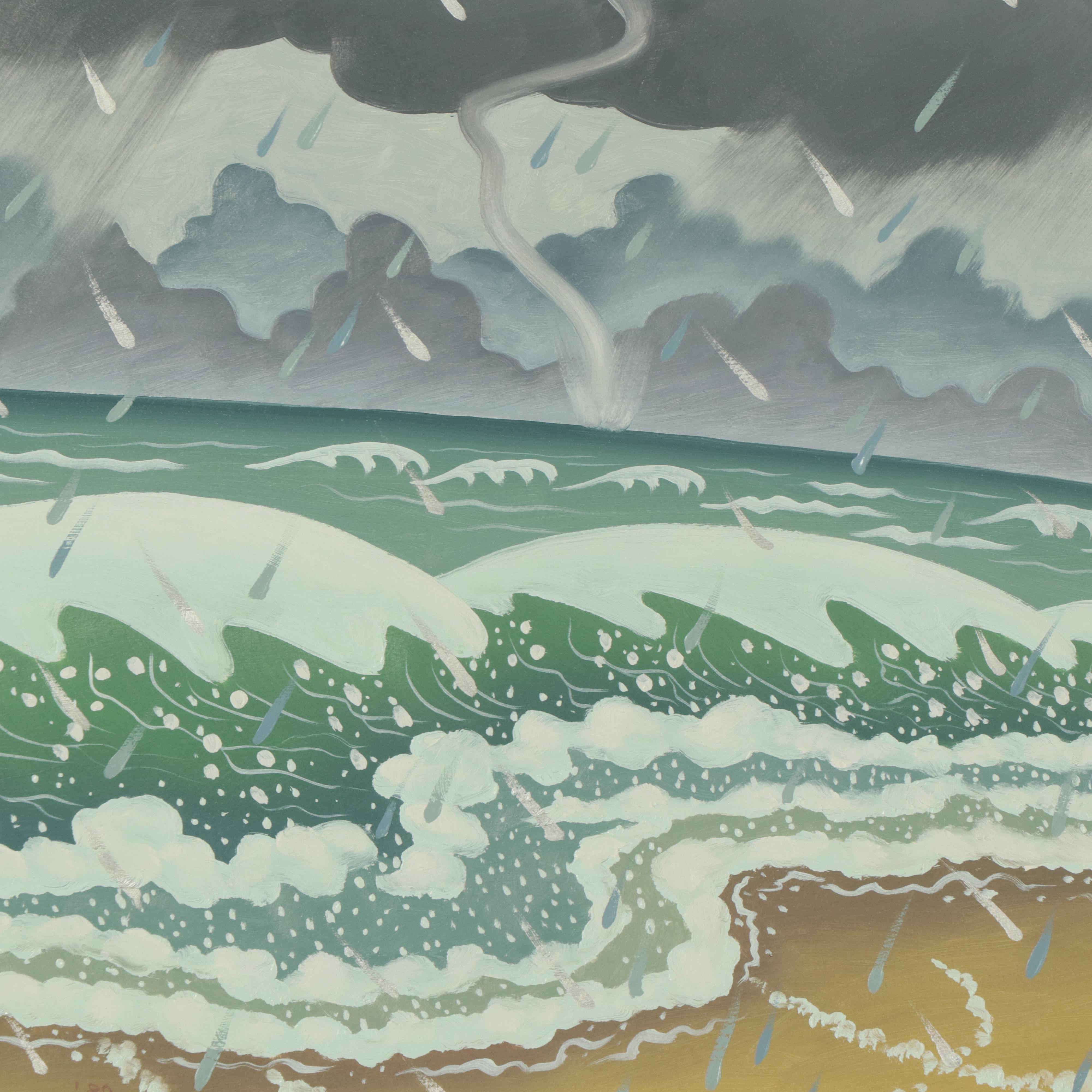 Dan Boldman Stylized Seascape Acrylic Painting, 1989