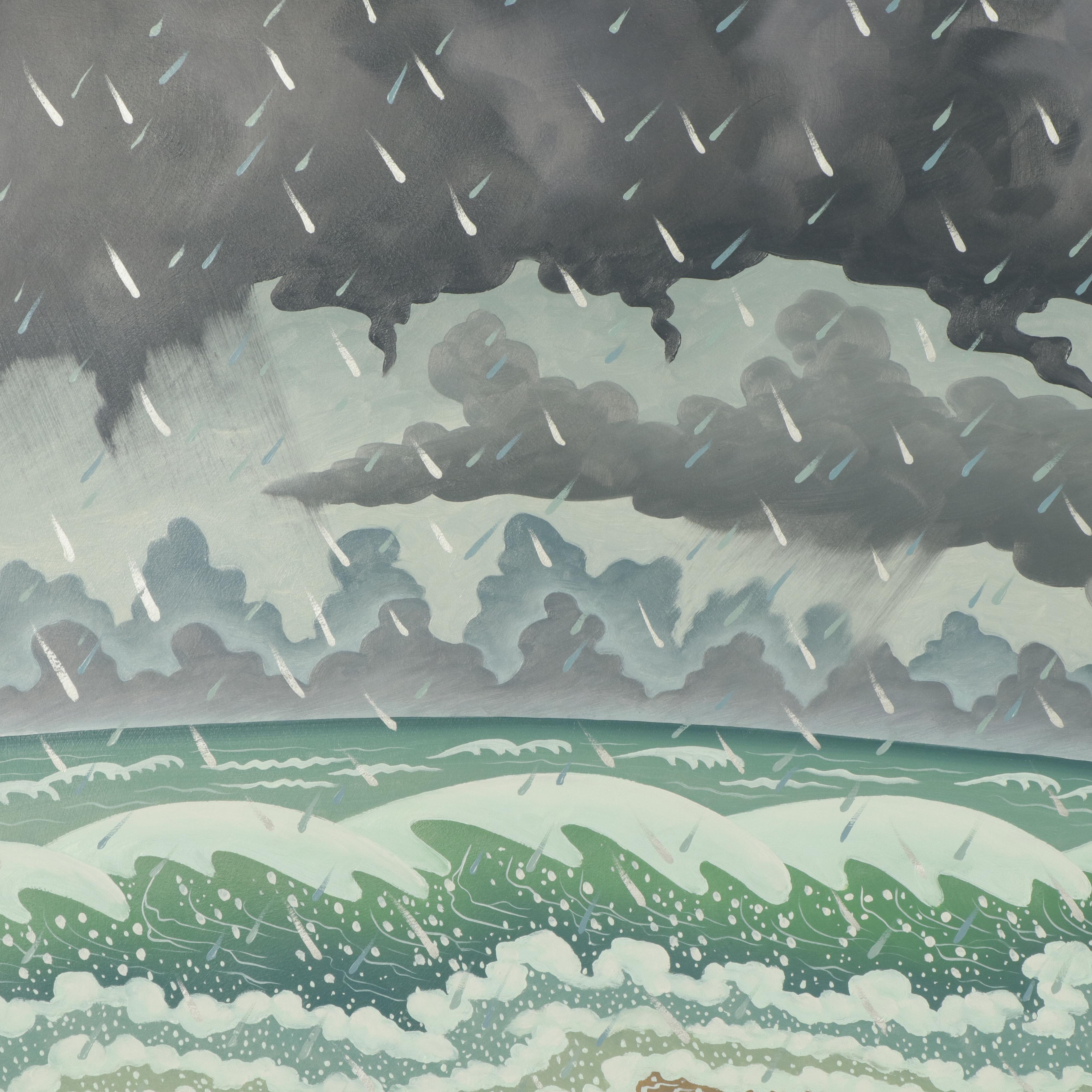 Dan Boldman Stylized Seascape Acrylic Painting, 1989