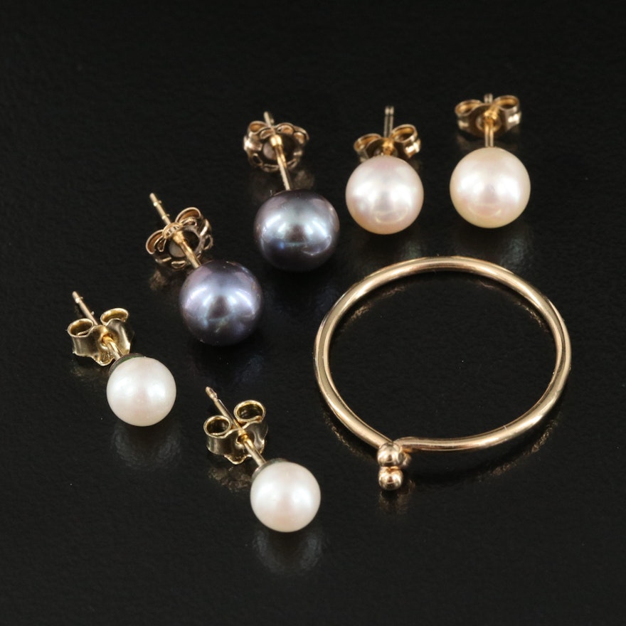 10K and 14K Pearl Earrings with Knot Ring