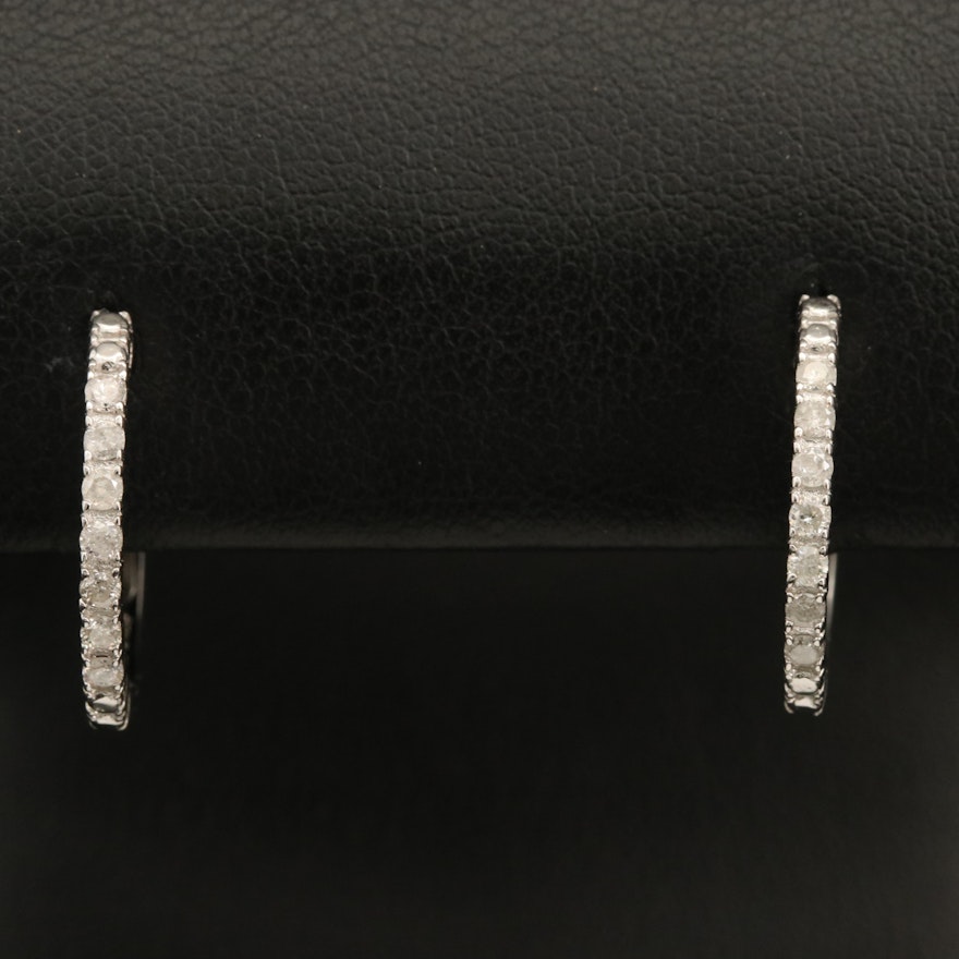 Sterling Diamond Huggie Hoop Earrings